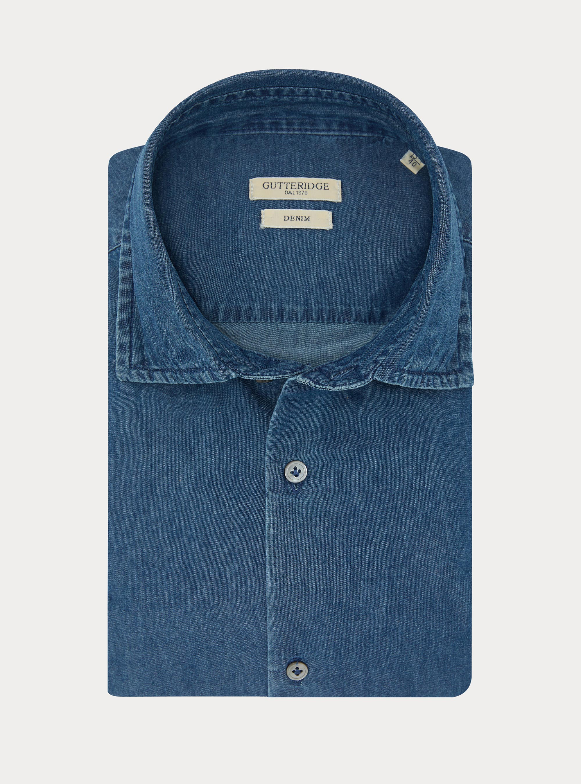 Camicia denim in cotone chambray, BLU NAVY