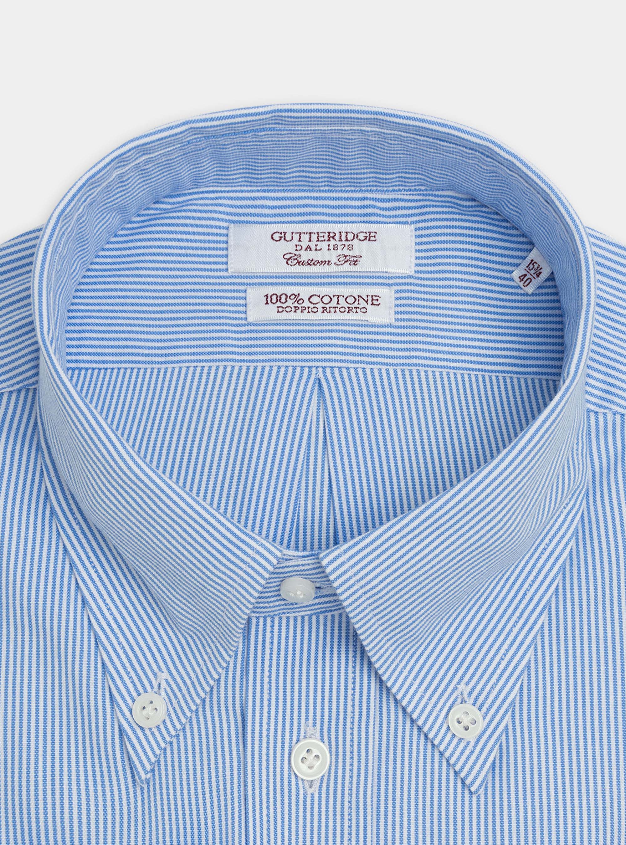 Camicia classic fit comoda con collo button down in oxford, CELESTE