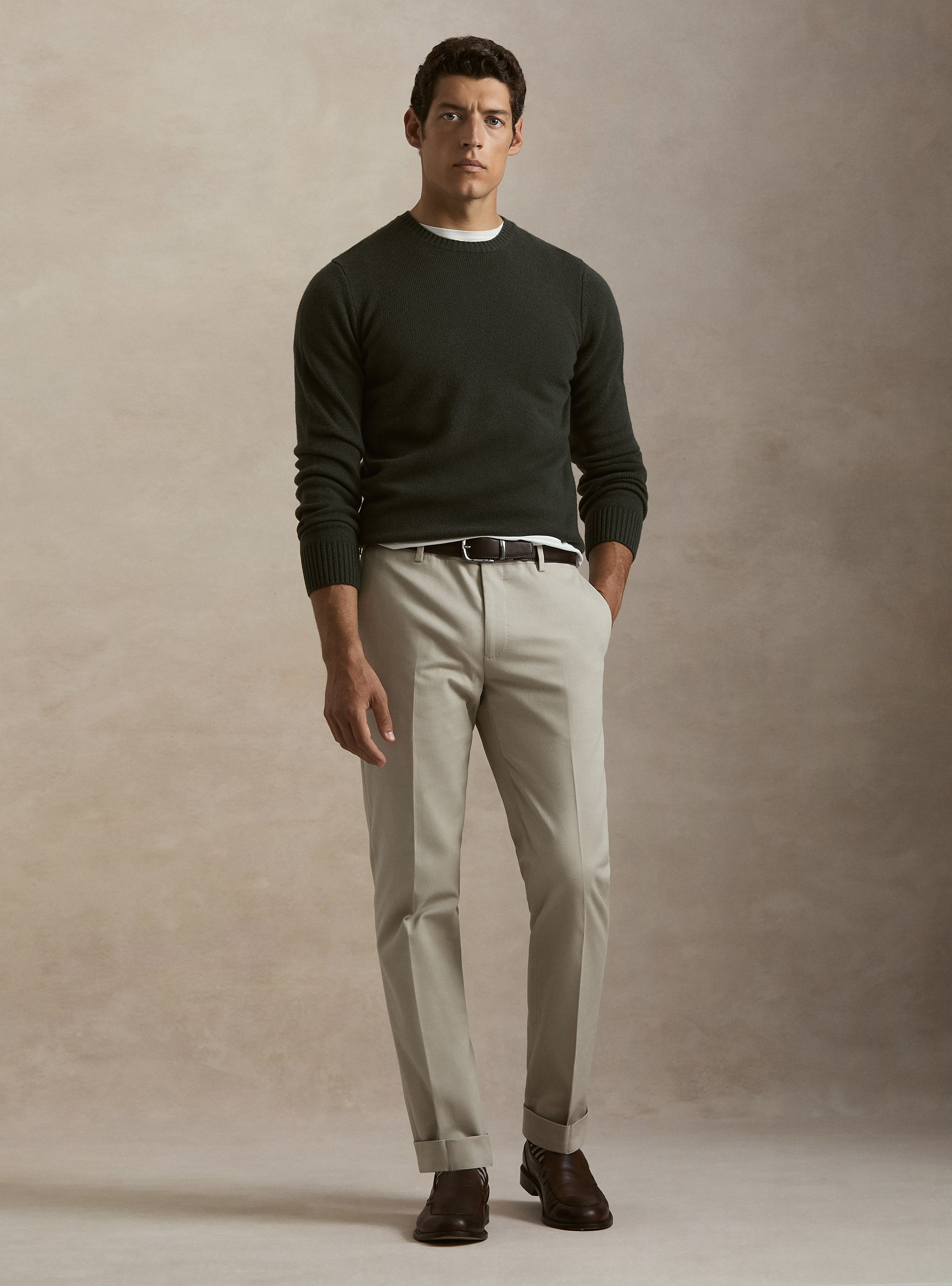 Maglia girocollo in misto lana e cashmere, MILITARE 0609C