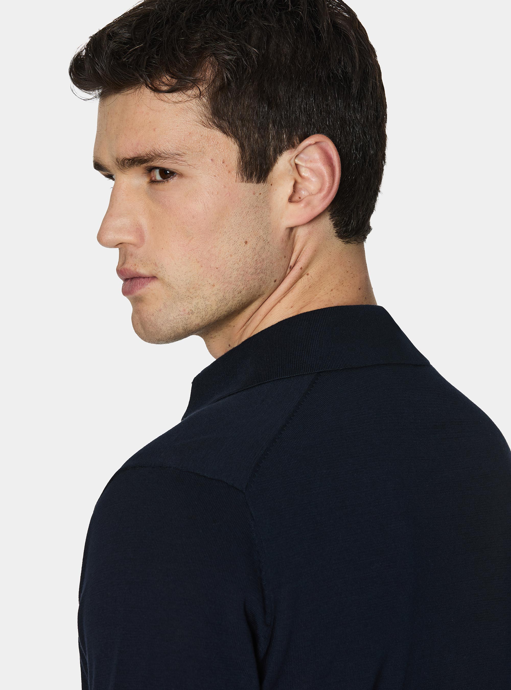 Extra-fine cotton knit polo shirt, NAVY BLUE