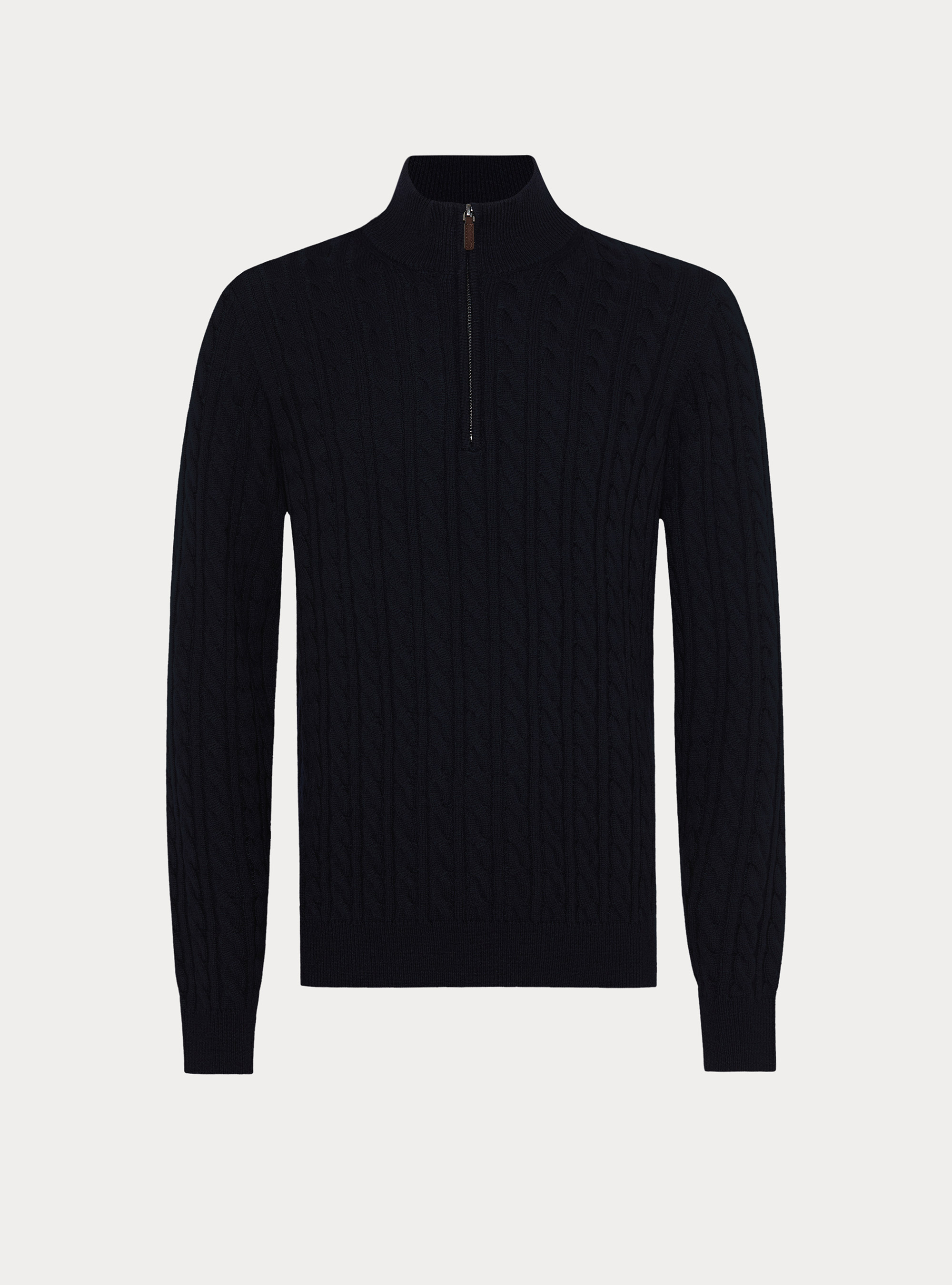Maglia collo mock con trecca in misto lana, BLU NAVY