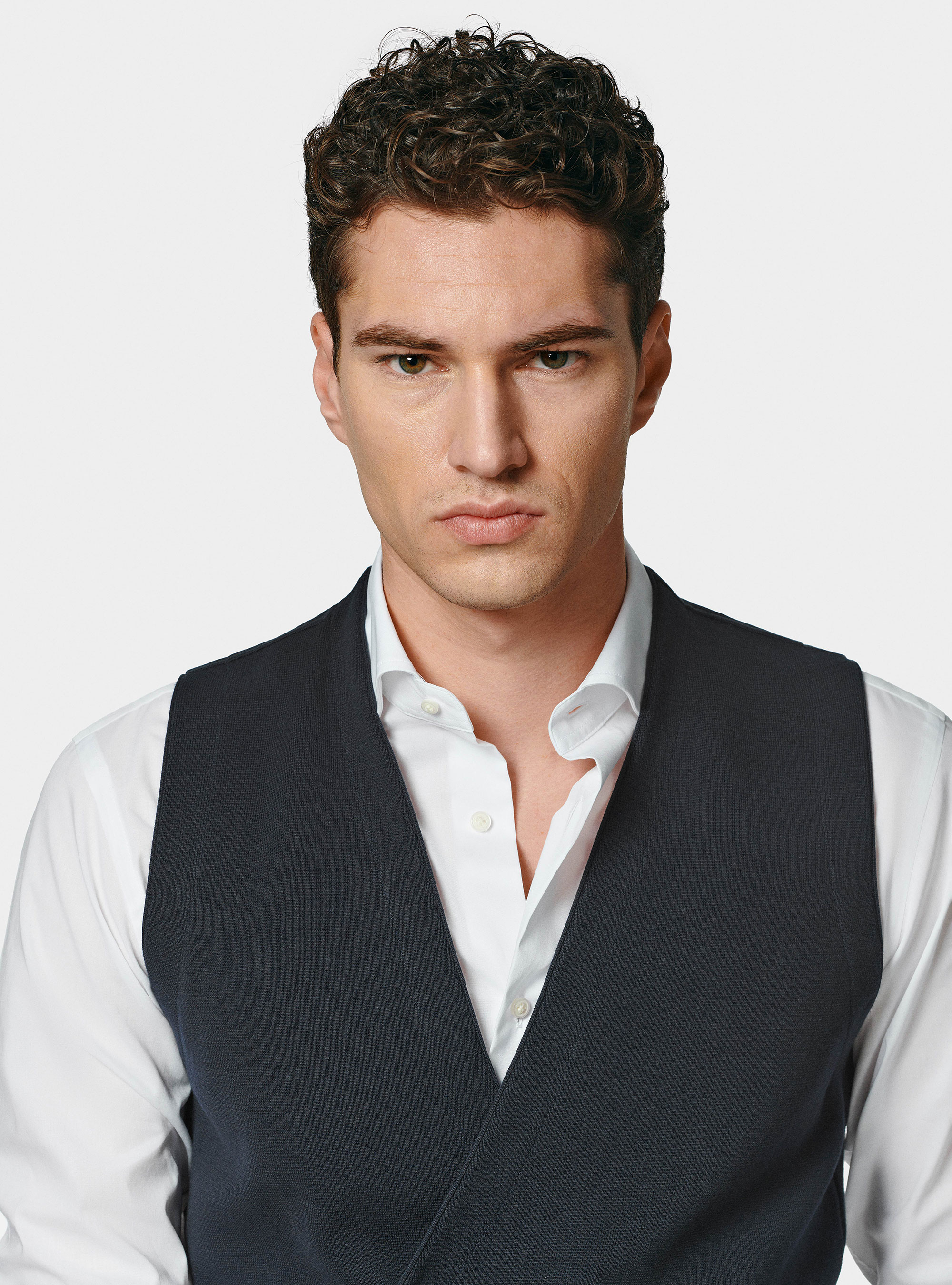 Gilet doppiopetto in maglia di cotone, BLU NAVY