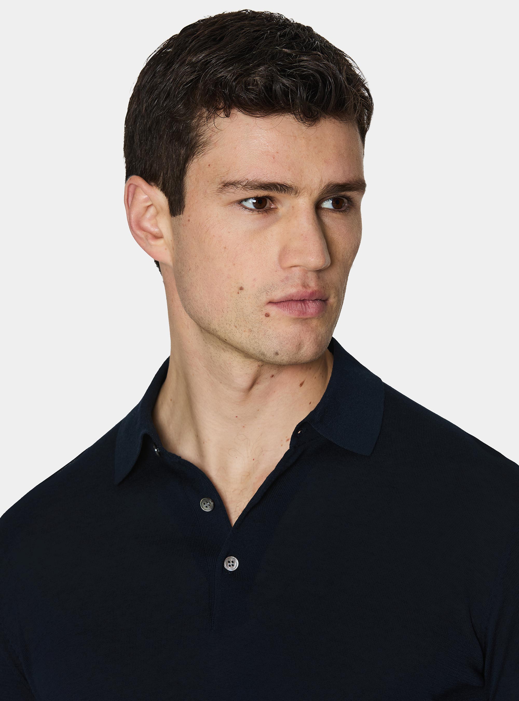 Maglia a polo in cotone e seta, BLU NAVY