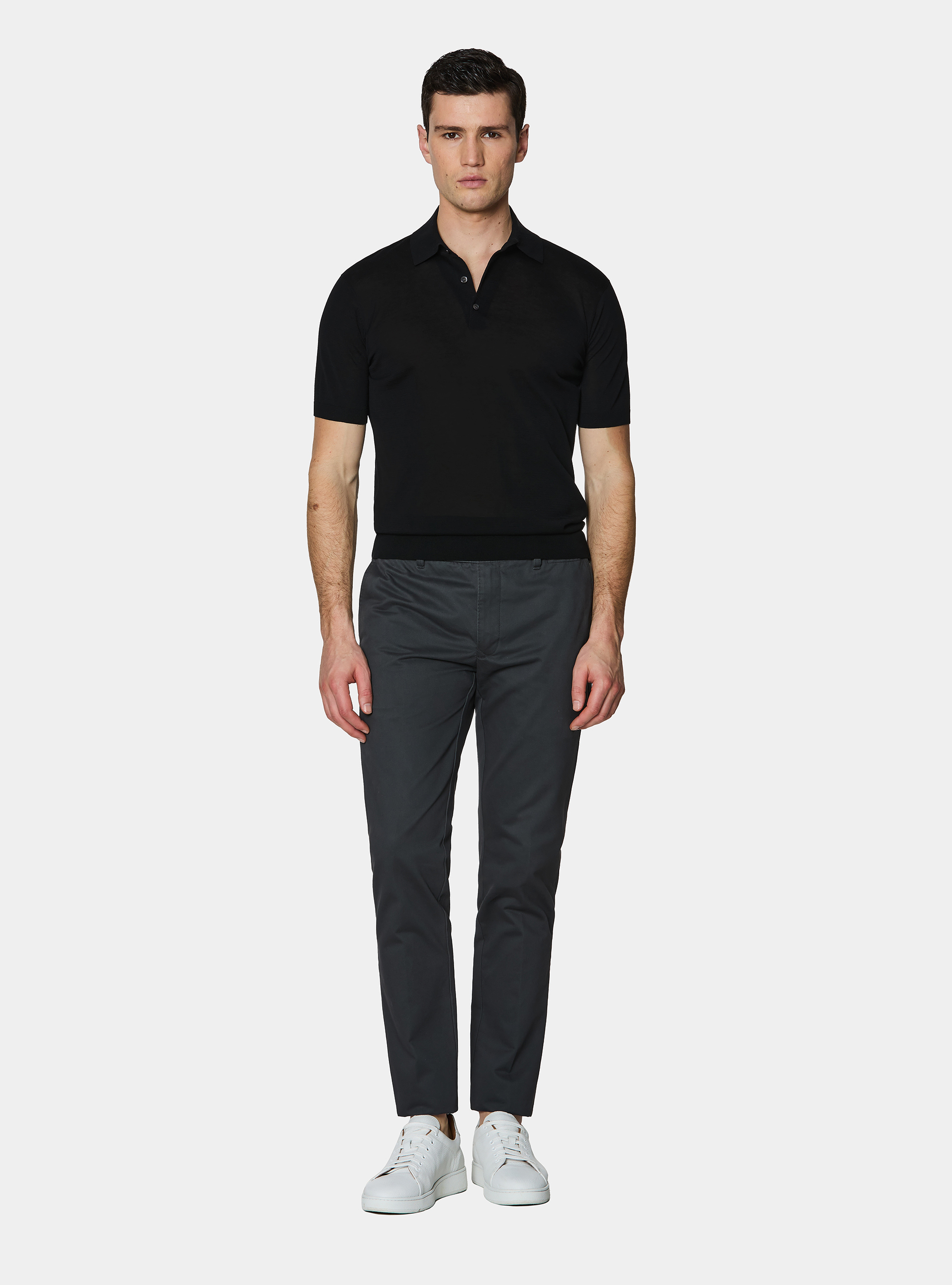 Polo de algod&oacute;n y seda, NEGRO