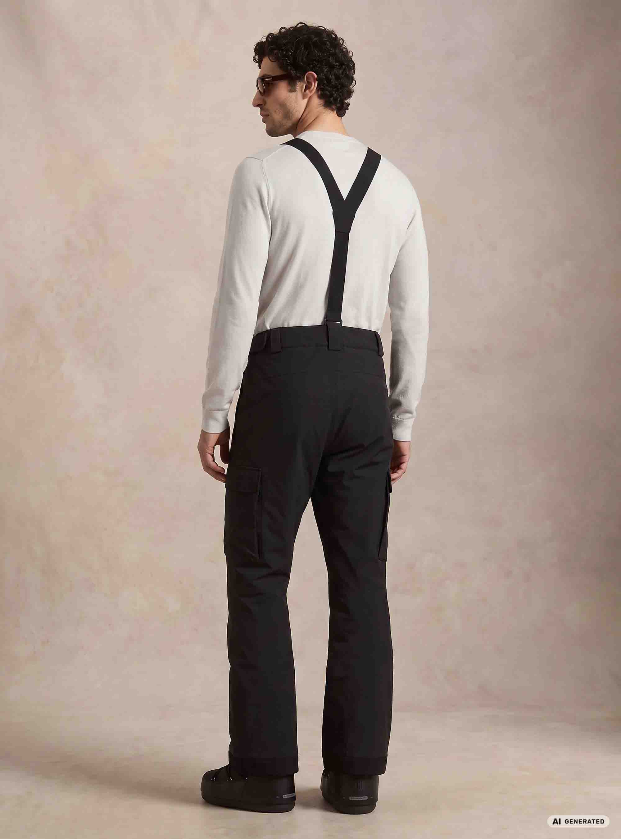 Pantaloni da sci con tasconi e bretelle, NERO