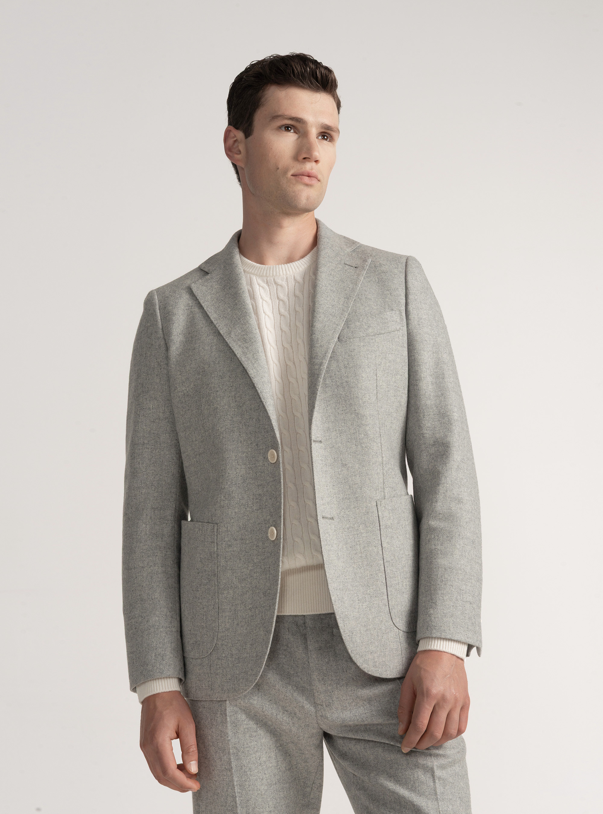Wool-blend flannel blazer, LIGHT GREY MELANGE