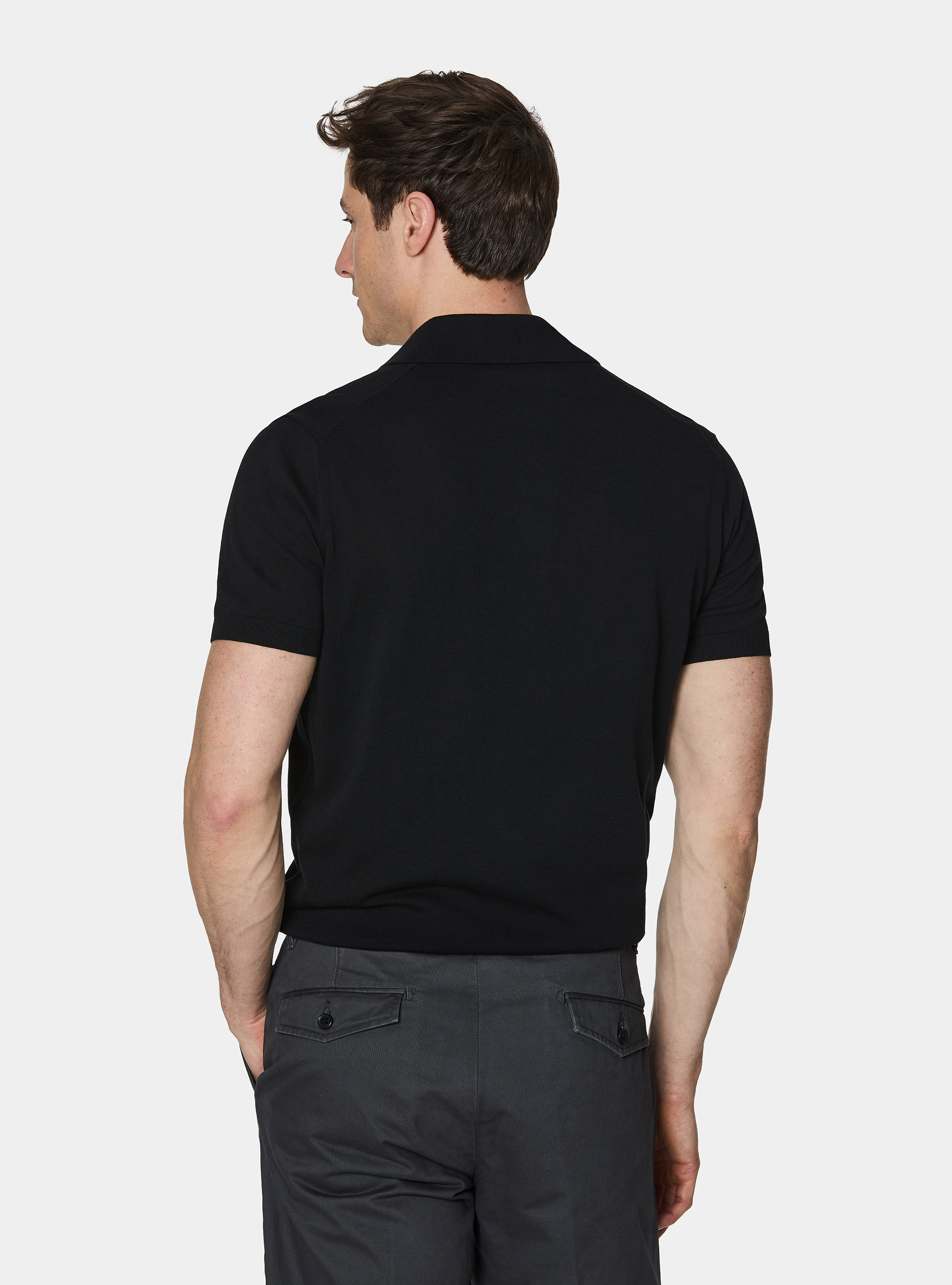Polo de punto de algod&oacute;n extrafino, NEGRO