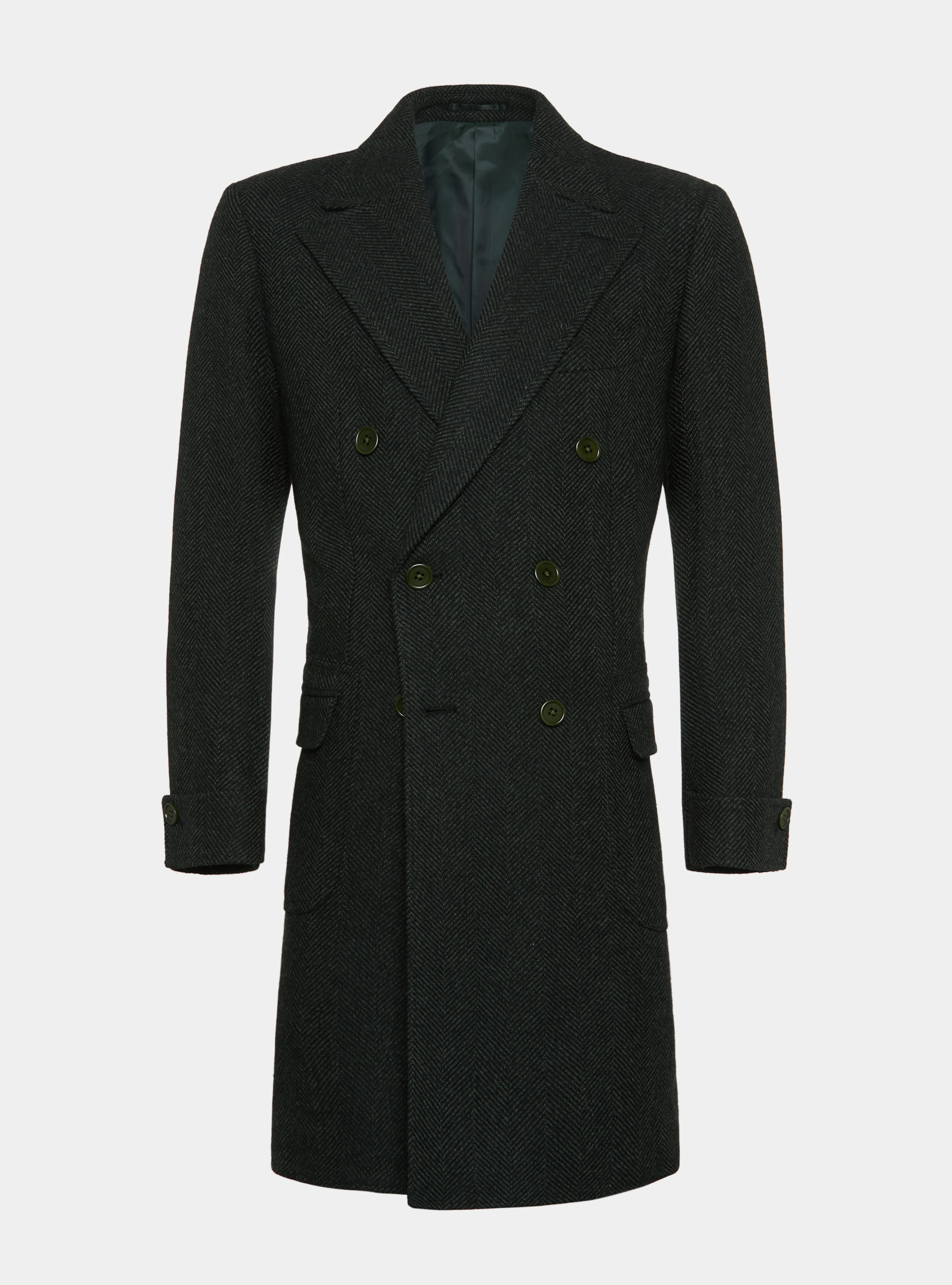 Double-breasted coat in herringbone wool blend, GREEN