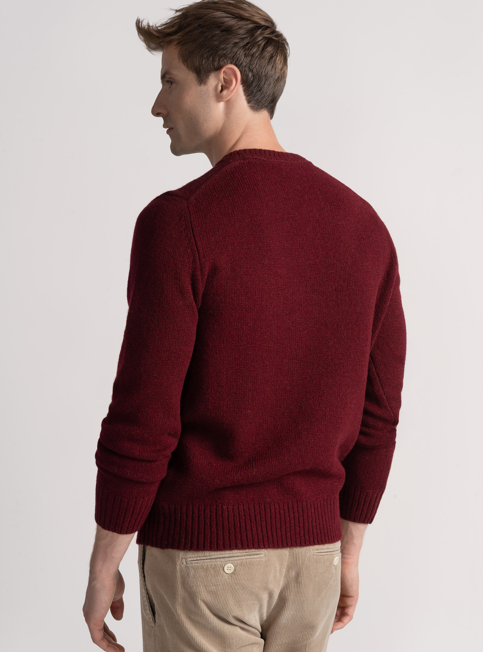 Shetland wool crew-neck sweater, BORDEAUX
