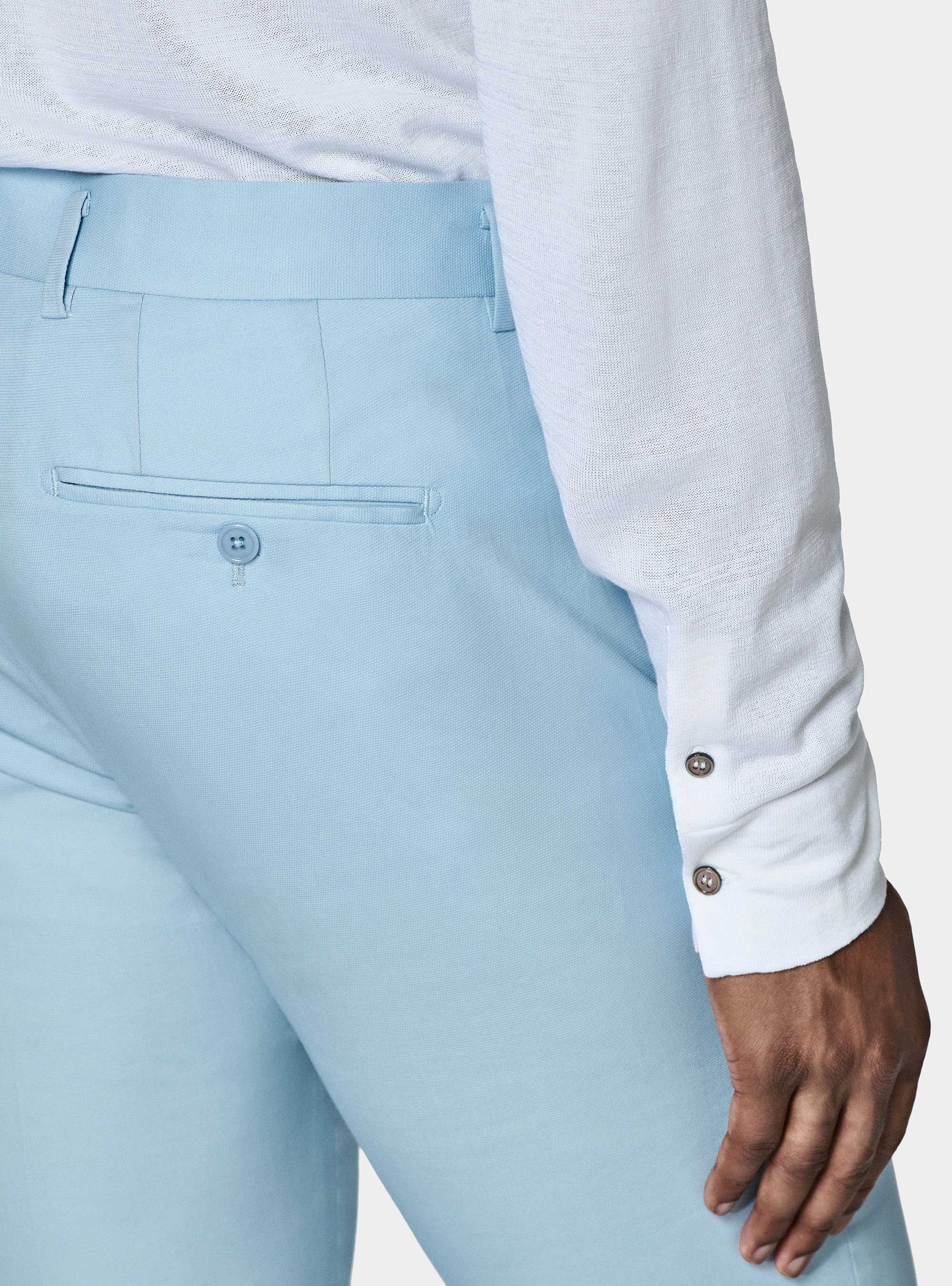 Pantalon de costume en coton blind&eacute;, BLEU CIEL