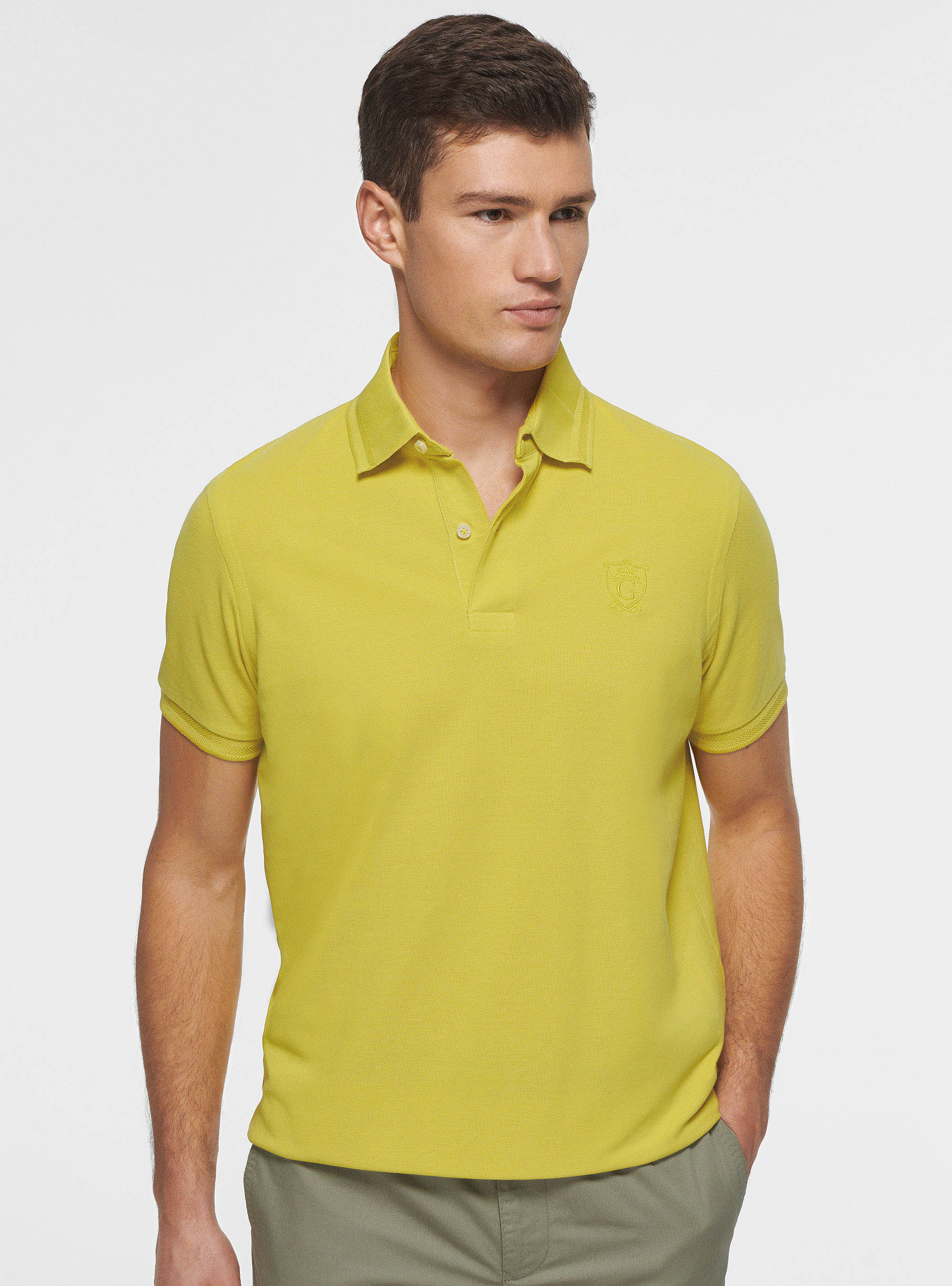 Classic piqu&eacute; polo shirt with herringbone rib, SENAPE 0715C