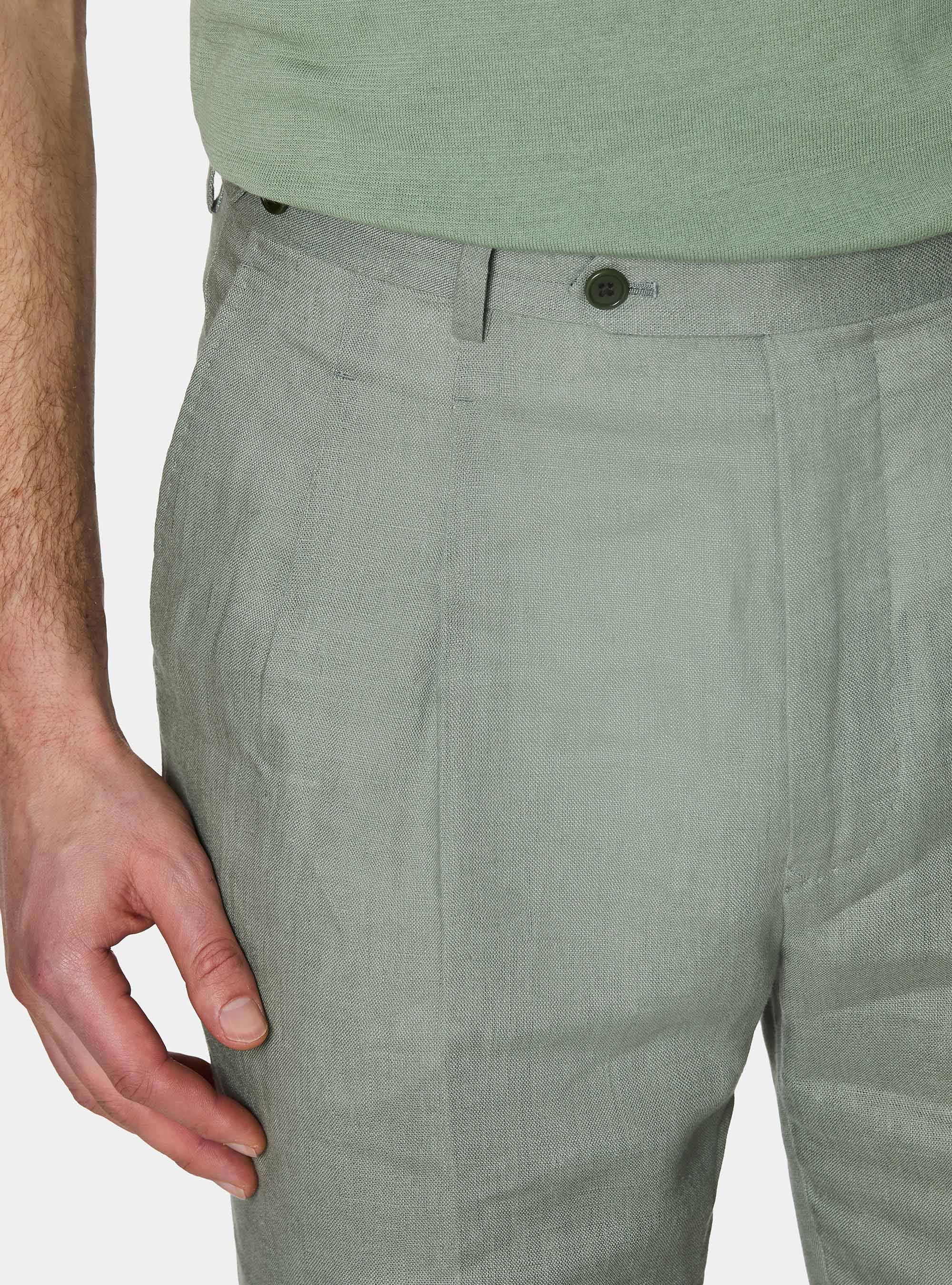 Pure linen double pleat trousers, SALVIA 0602C