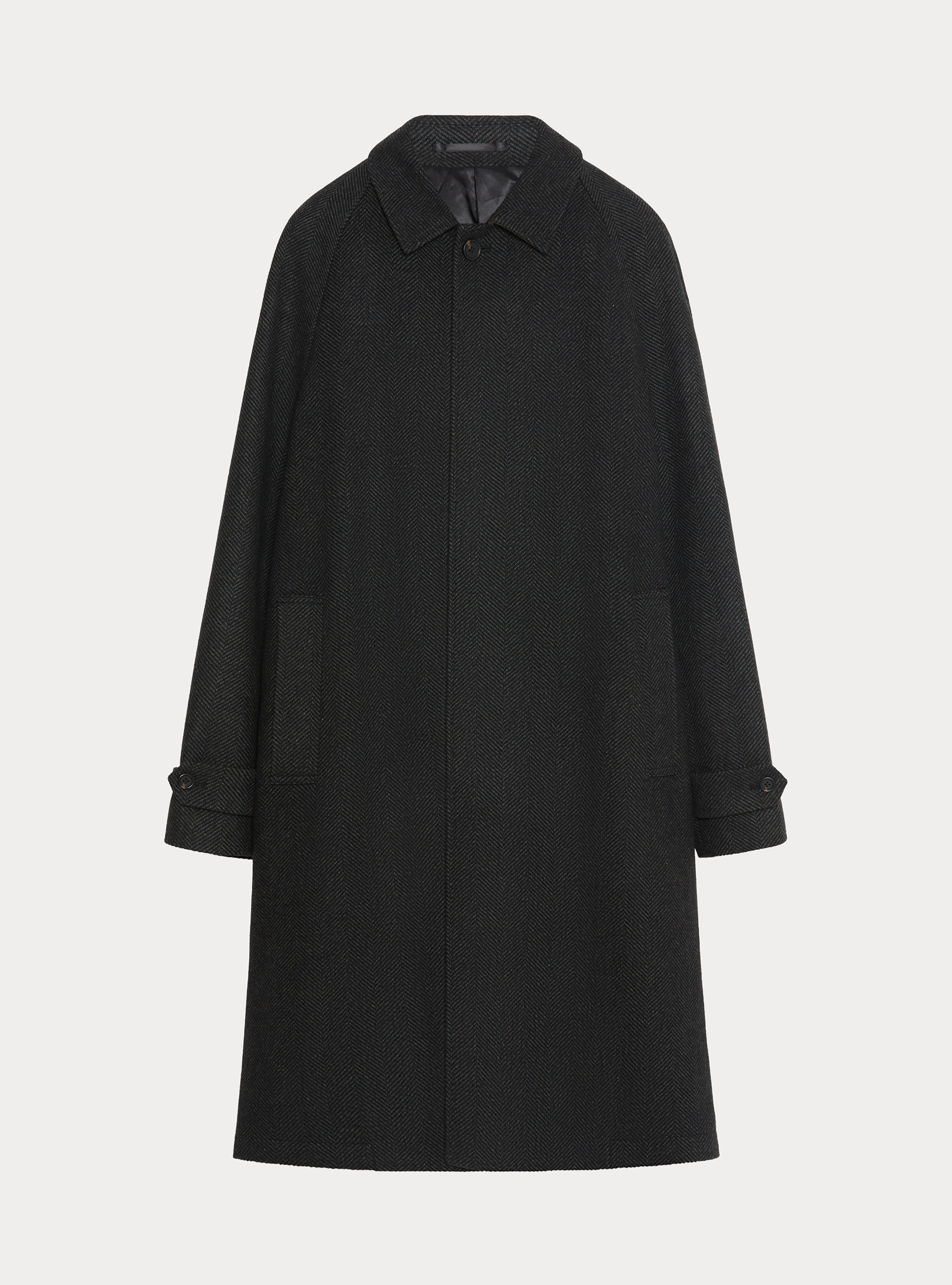 Herringbone Shetland wool blend raglan coat, GREEN
