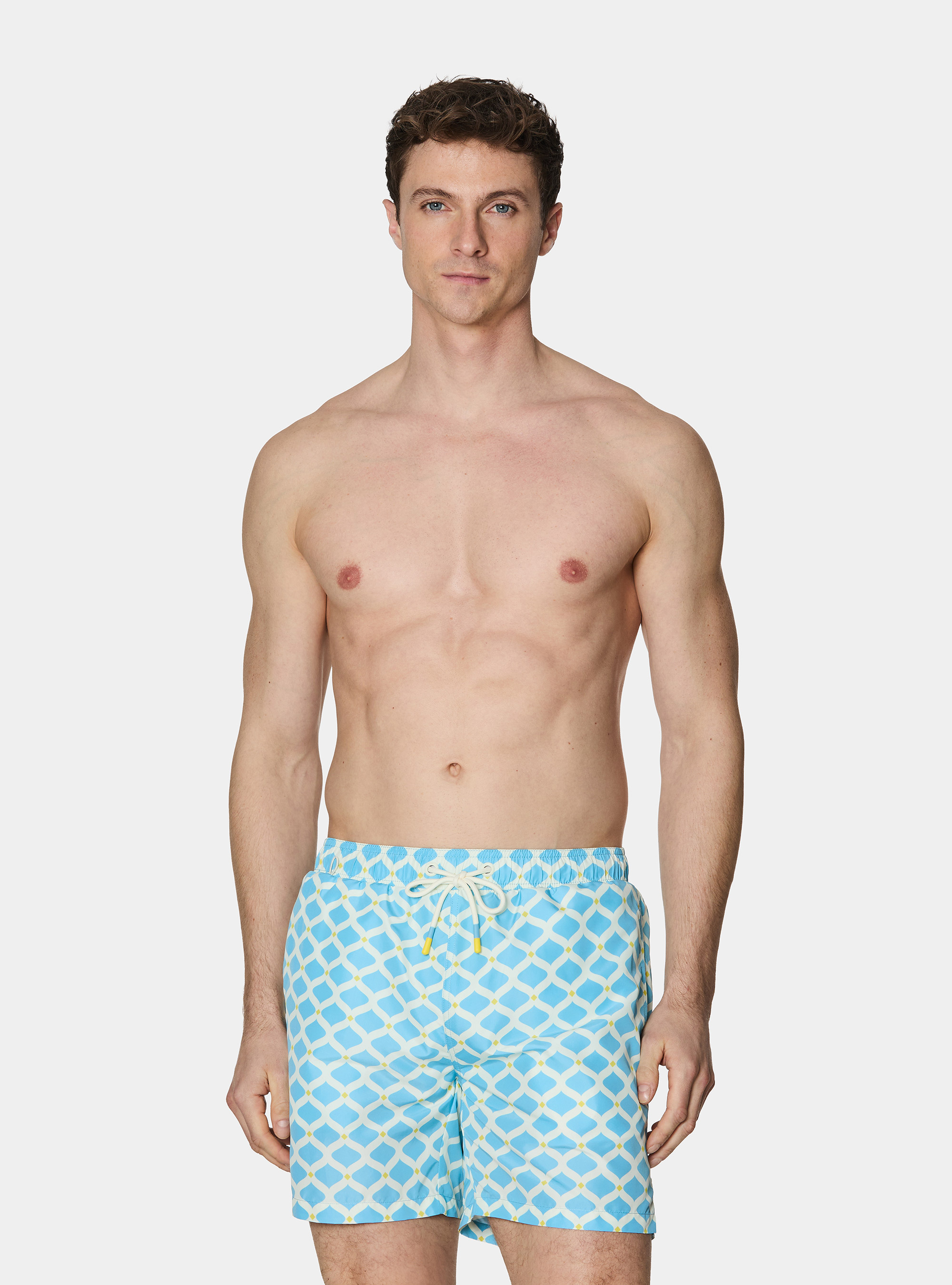 Ba&ntilde;ador con estampado geom&eacute;trico, CELESTE
