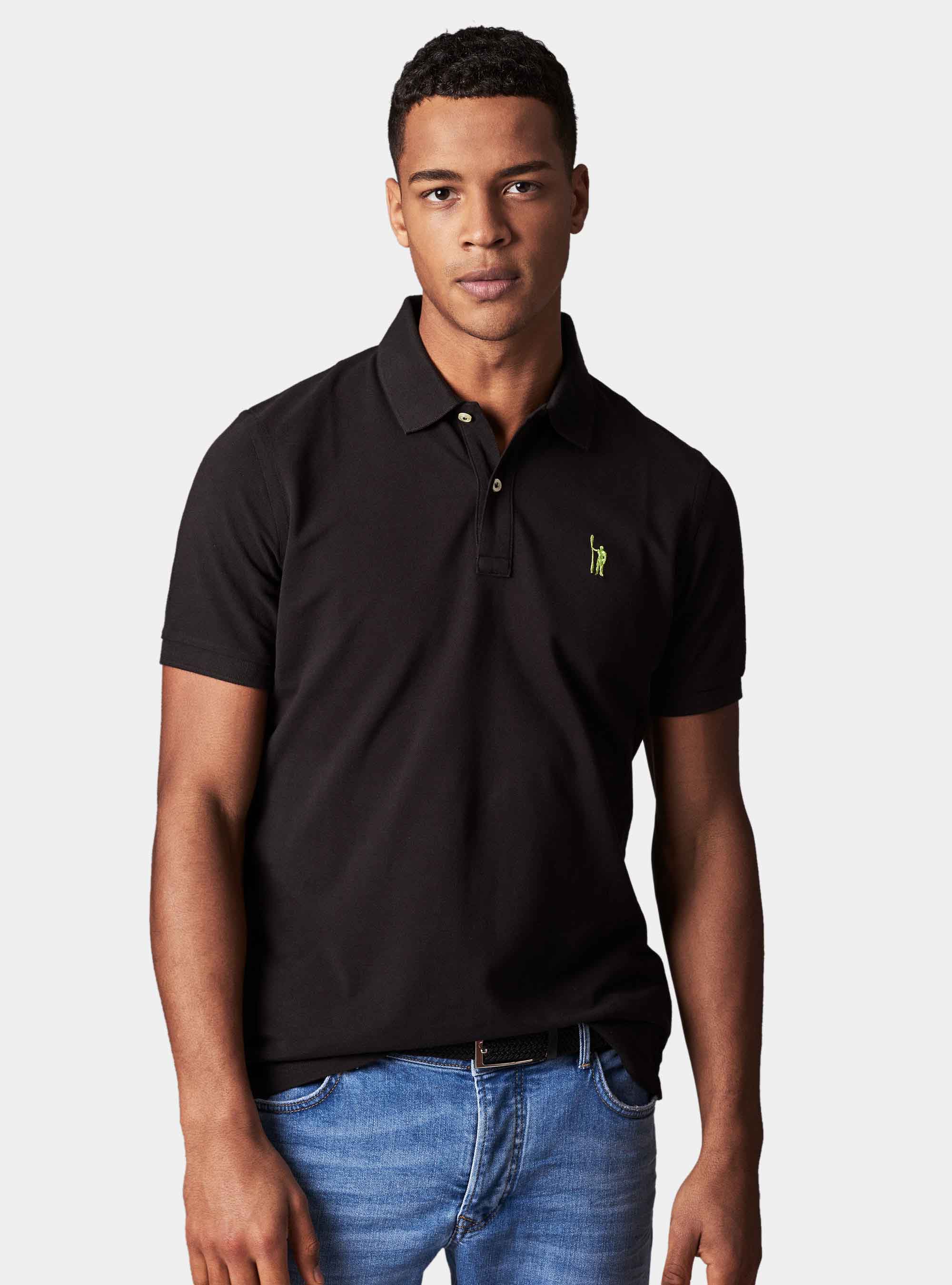 Polo basique en piqu&eacute;, NOIR