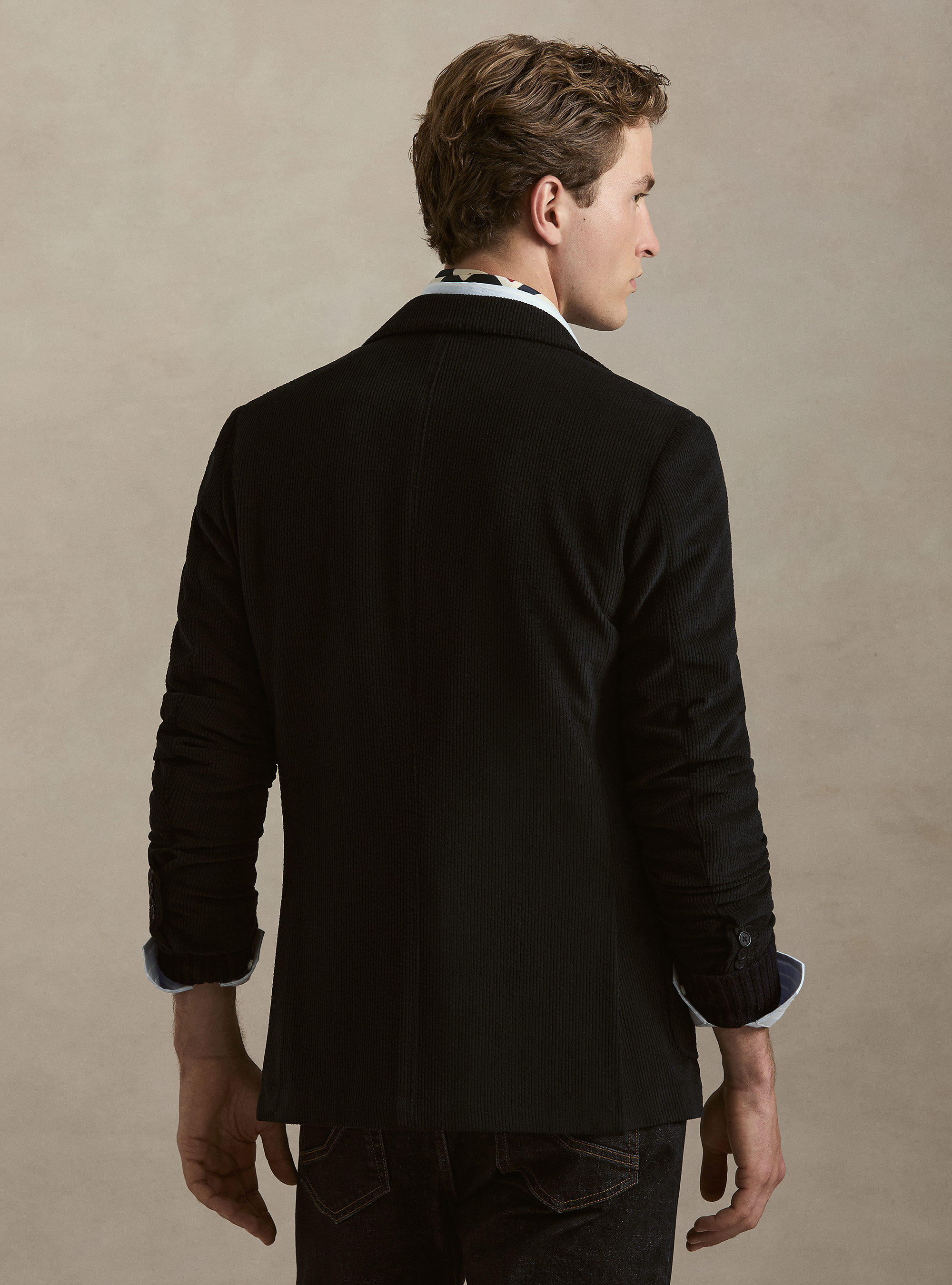 Veste droite en velours extensible, BLEU MARINE