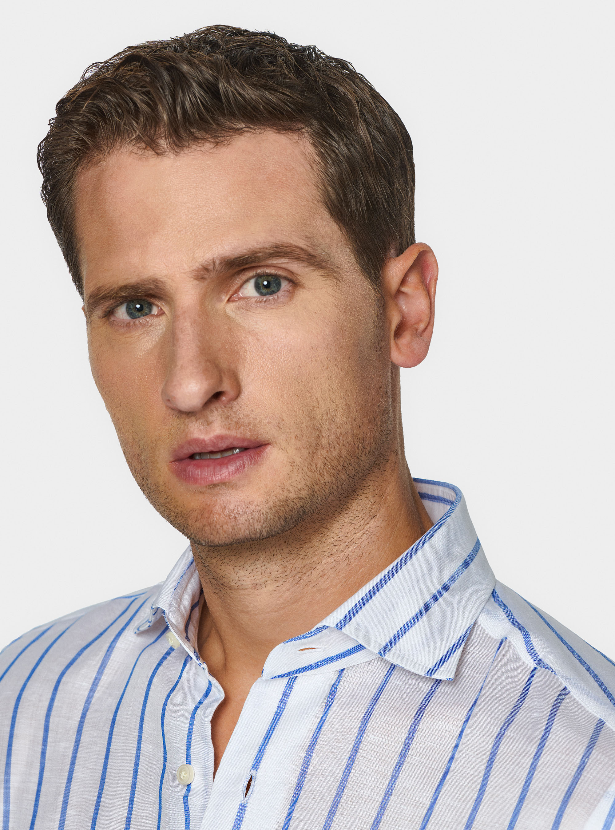 Linen blend striped shirt, BLUE