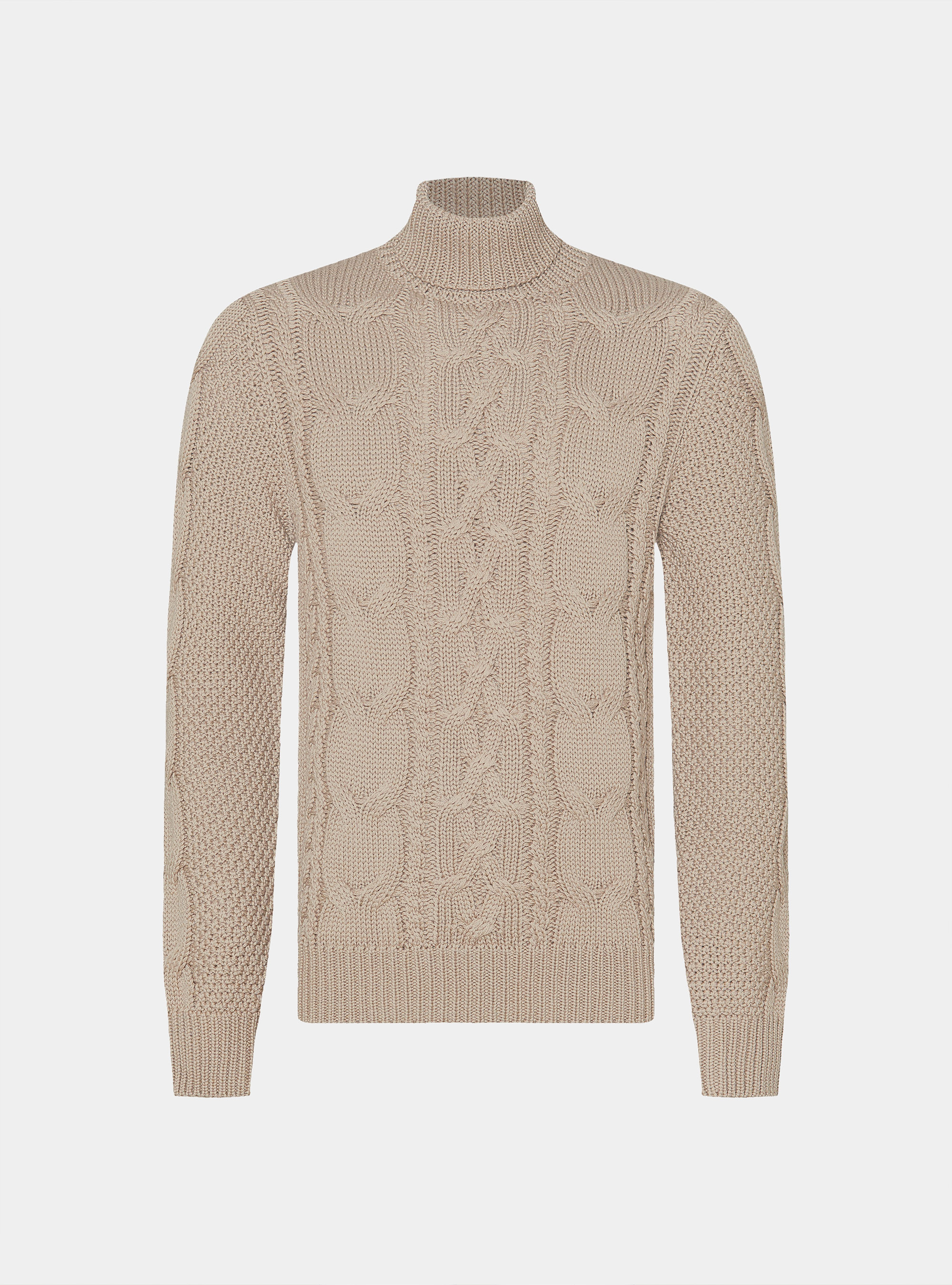 Wool-blend turtleneck sweater with braid, SAND