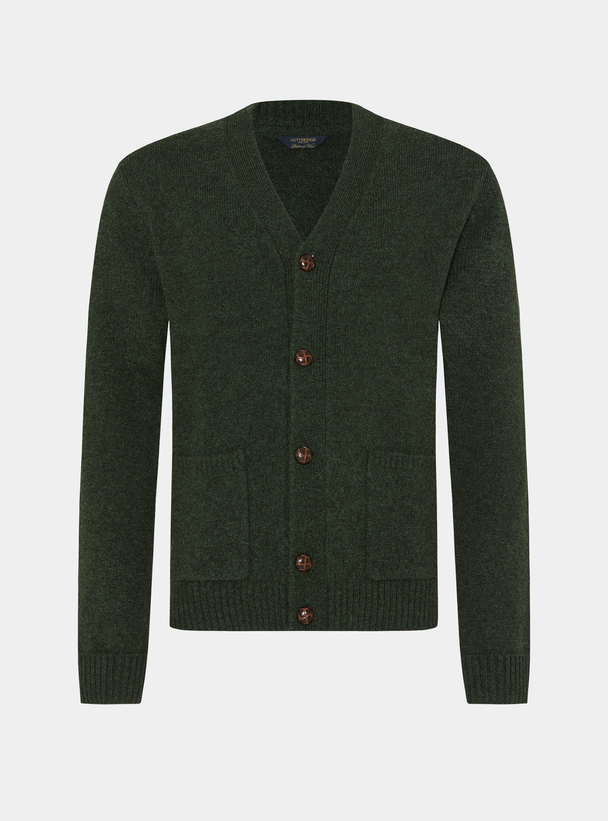 Cardigan in maglia di lana shetland, VERDE