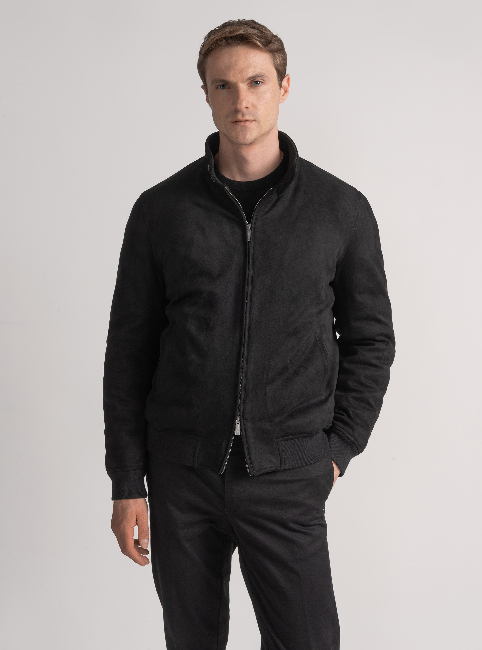 Bomber imbottito effetto suede, NERO