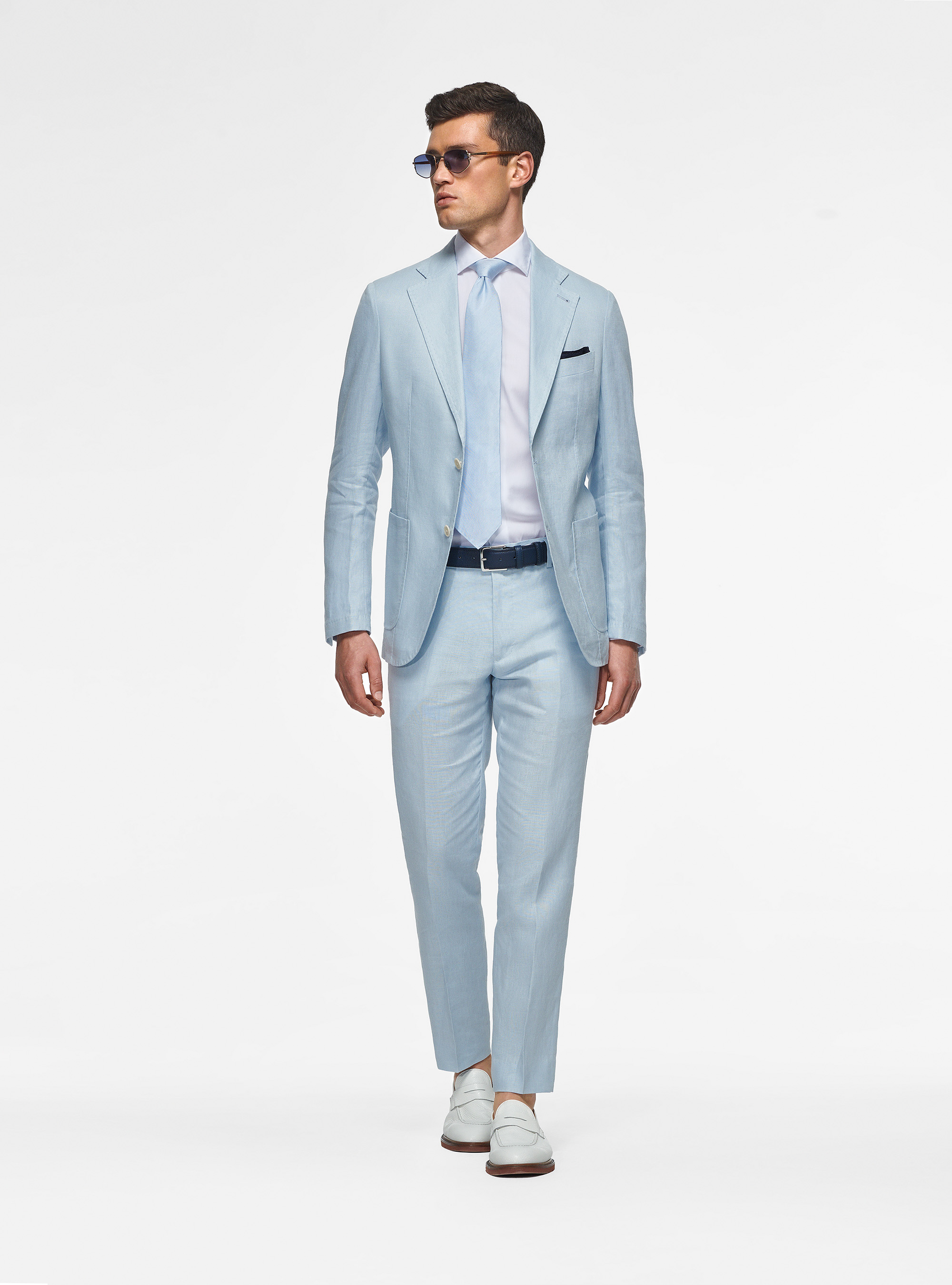 Giacca in puro lino, AZZURRO