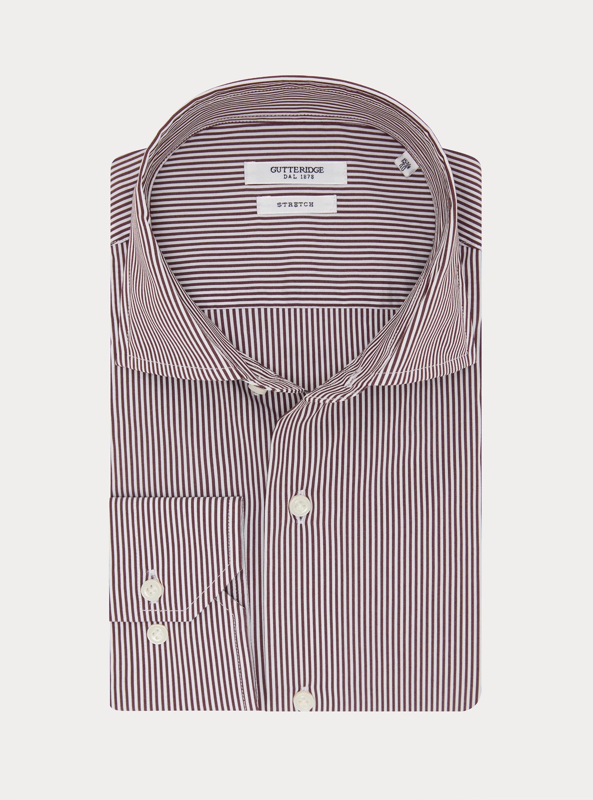 Camicia in cotone rigato popeline stretch, BORDEAUX