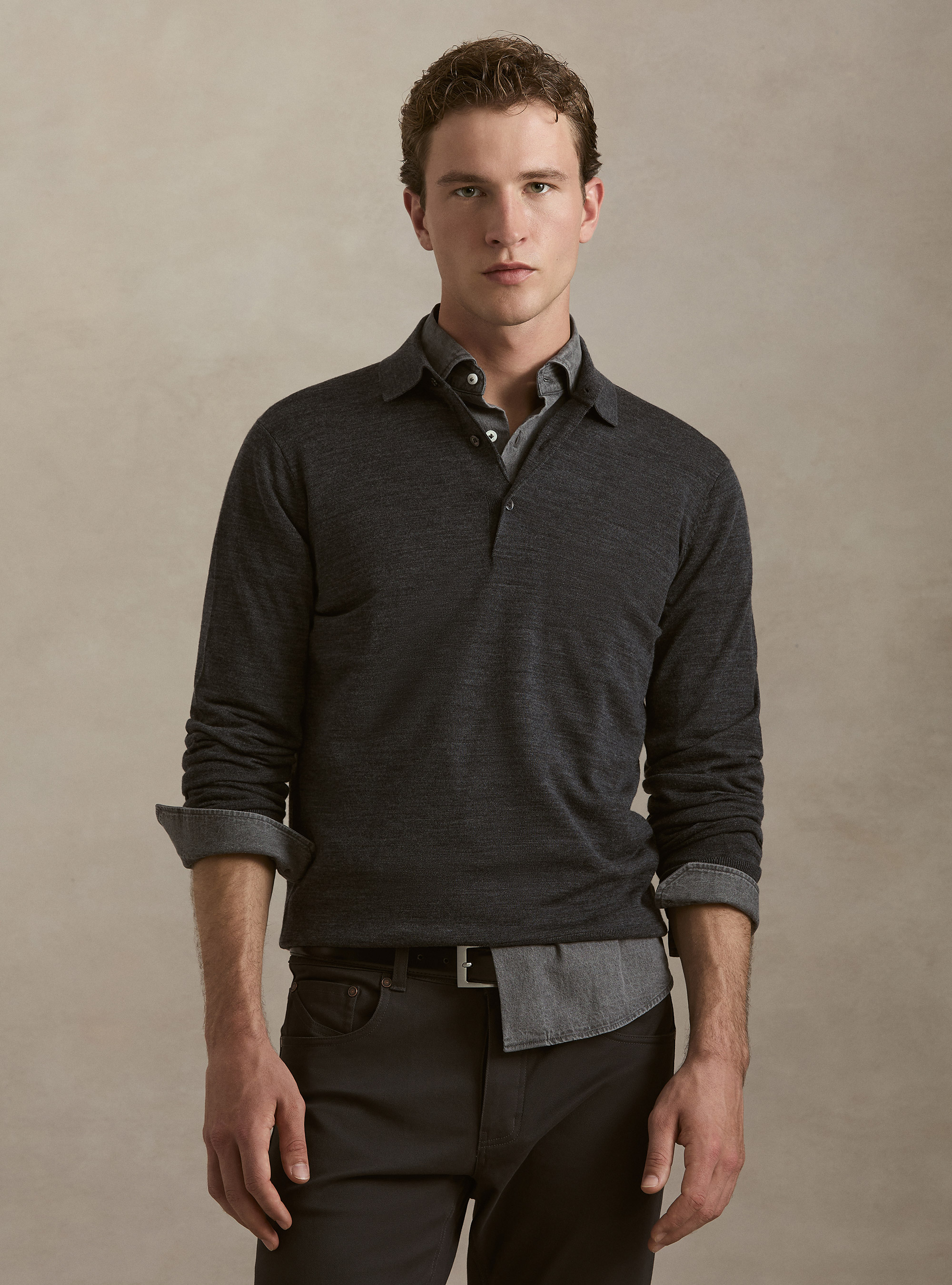 Polo de punto de lana merina extrafina, GRIS MARENGO