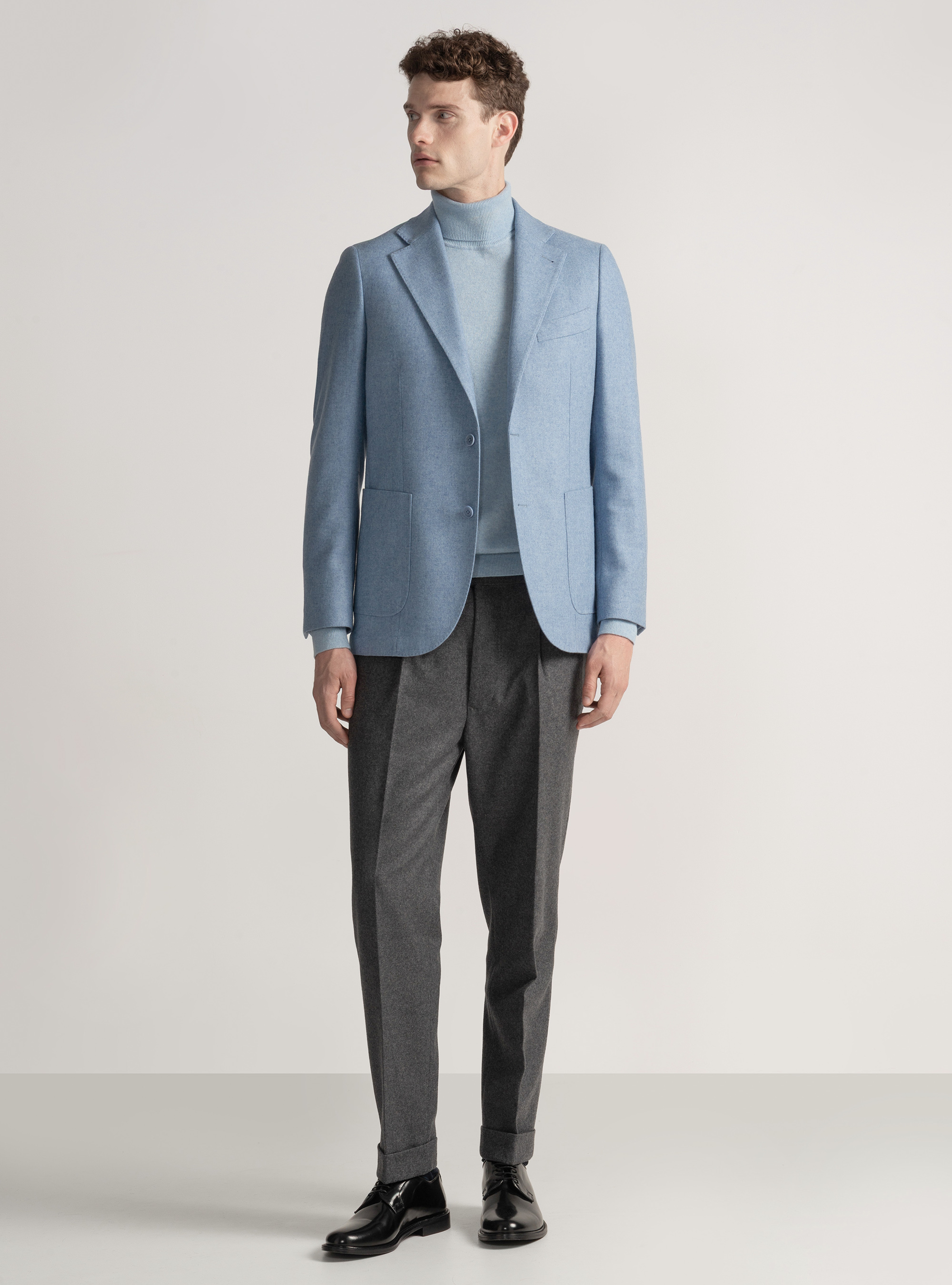 Wool-blend flannel blazer, LIGHT BLUE