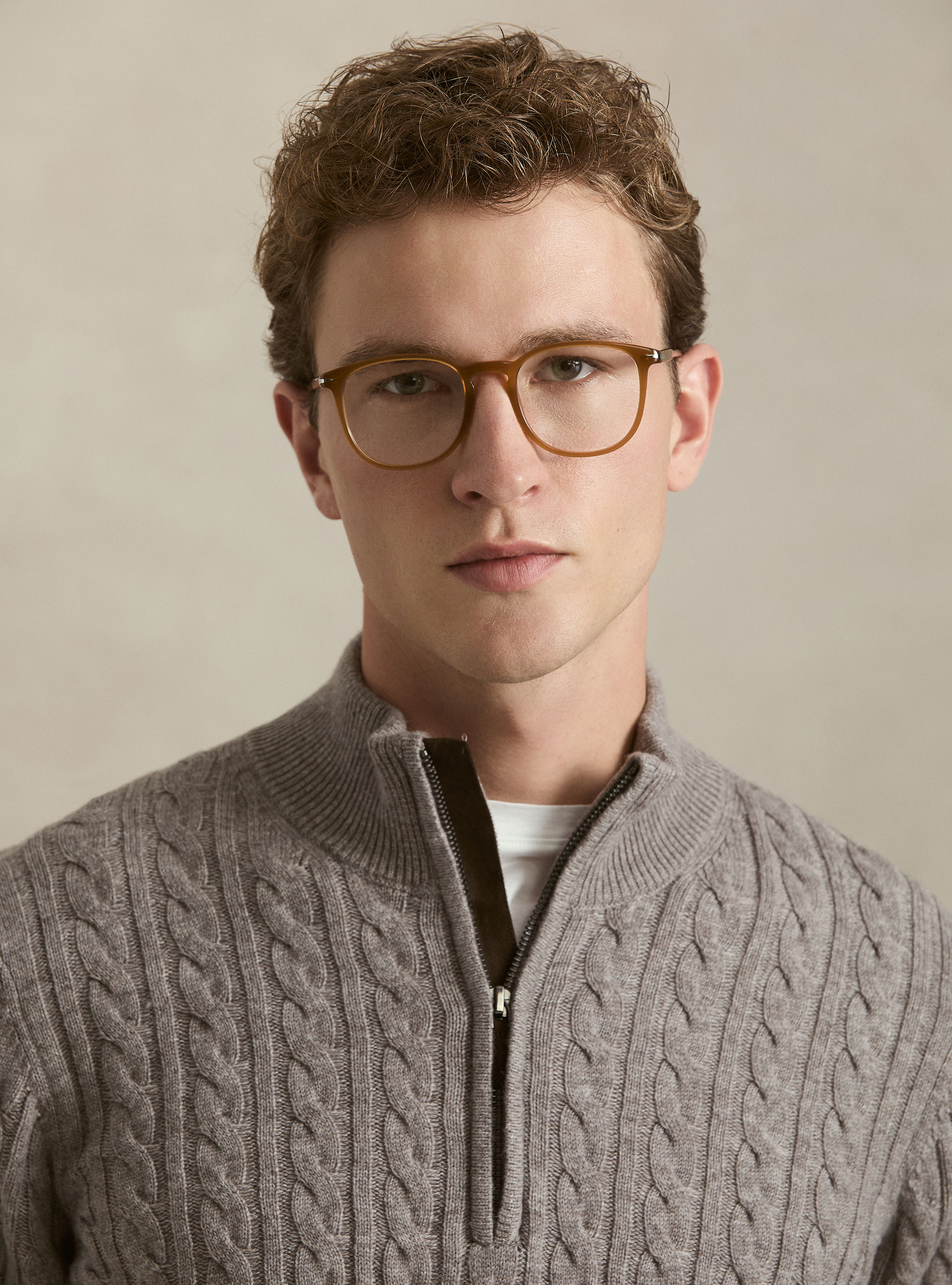 Maglia collo mock con trecca in misto lana, TORTORA 0542C