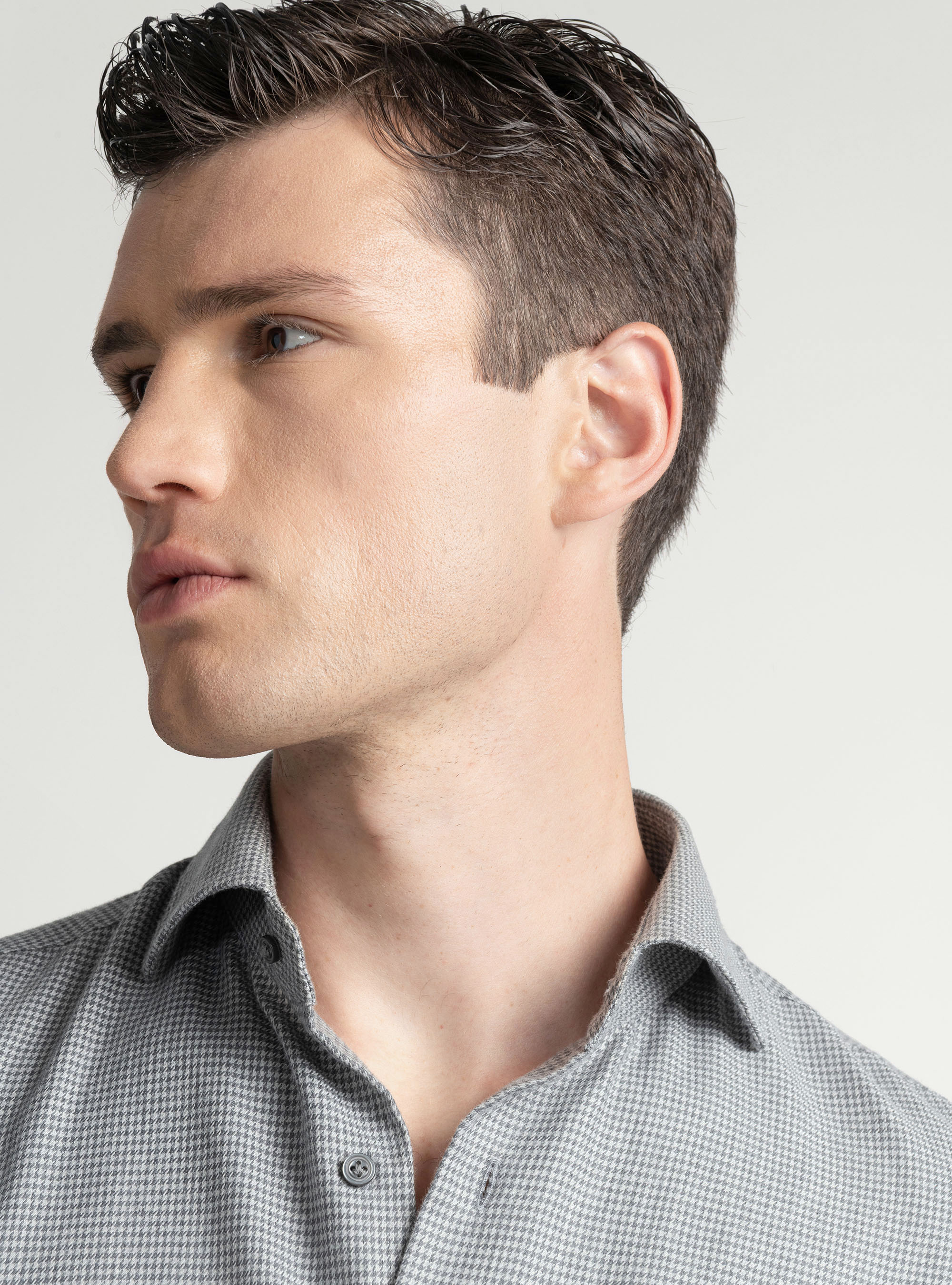 Camicia microfantasia in flanella di cotone e lana, GRIGIO CHIARO