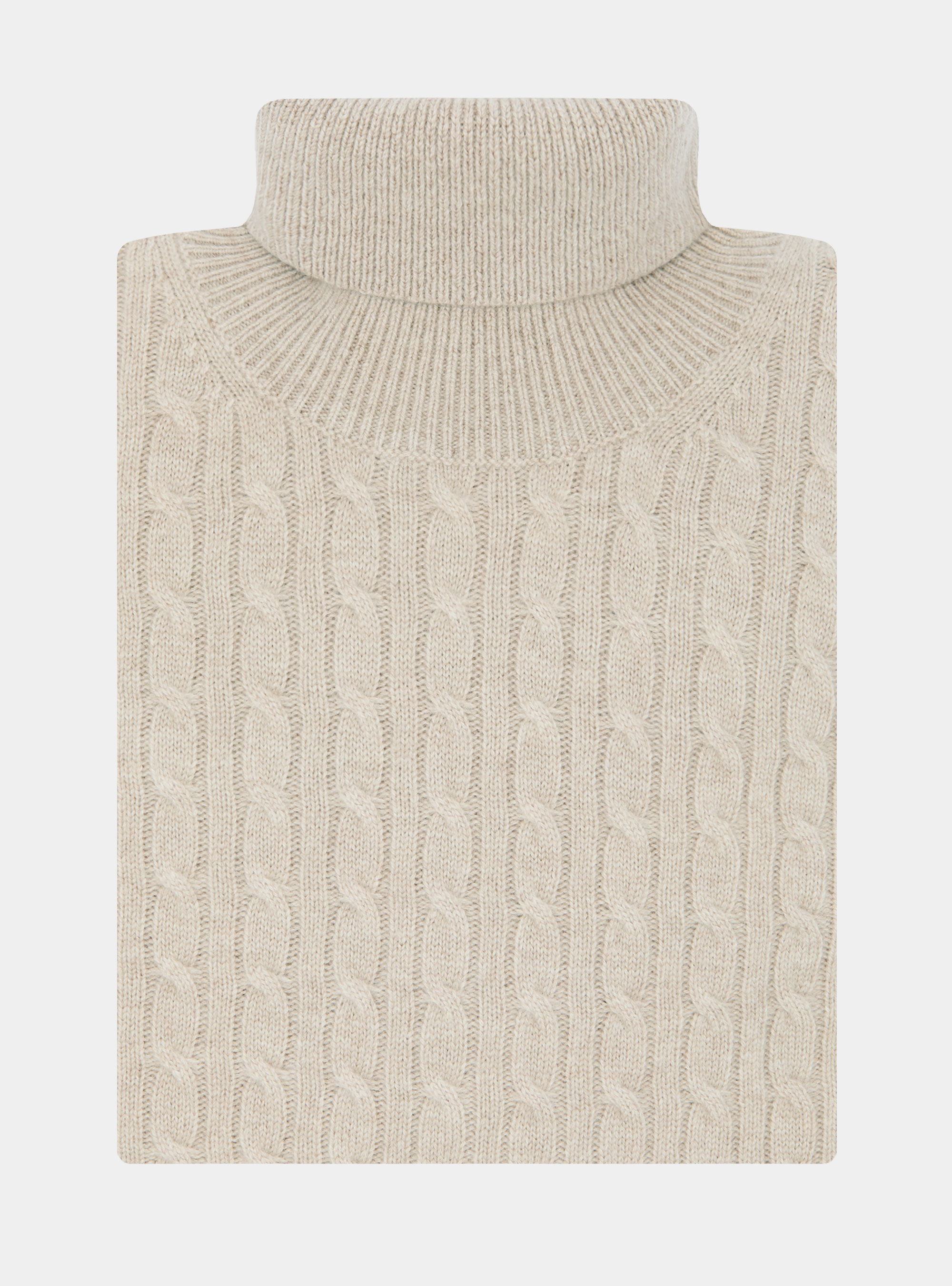 Hochgeschlossener Pullover mit Kaschmirwollborte, ECRU 0560C