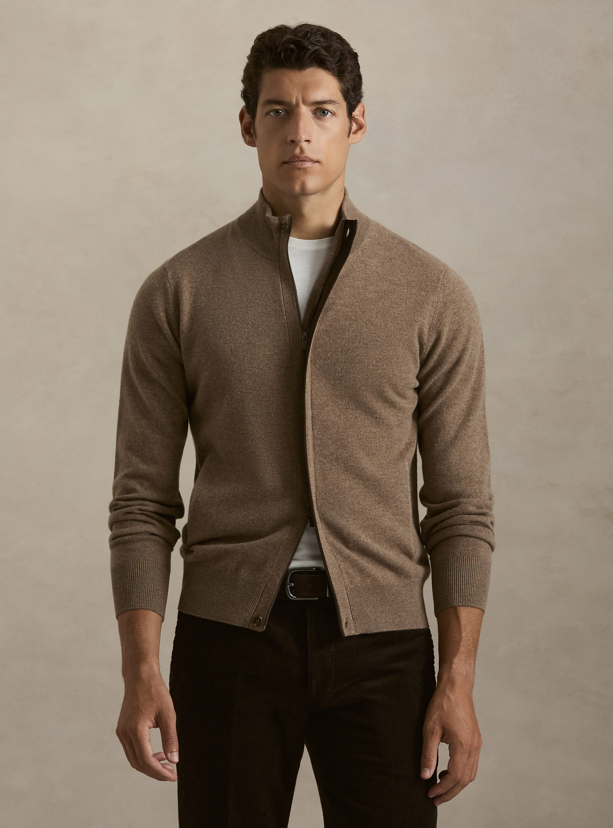 Chaqueta de punto con cremallera de lana lambswool y cachemira, BARRO