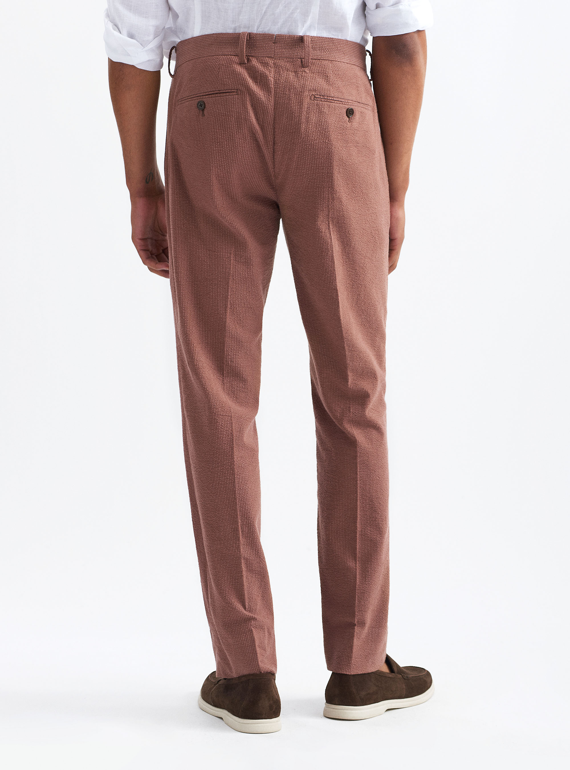 Pantalones de seersucker de algod&oacute;n el&aacute;stico, MULTICOLORE