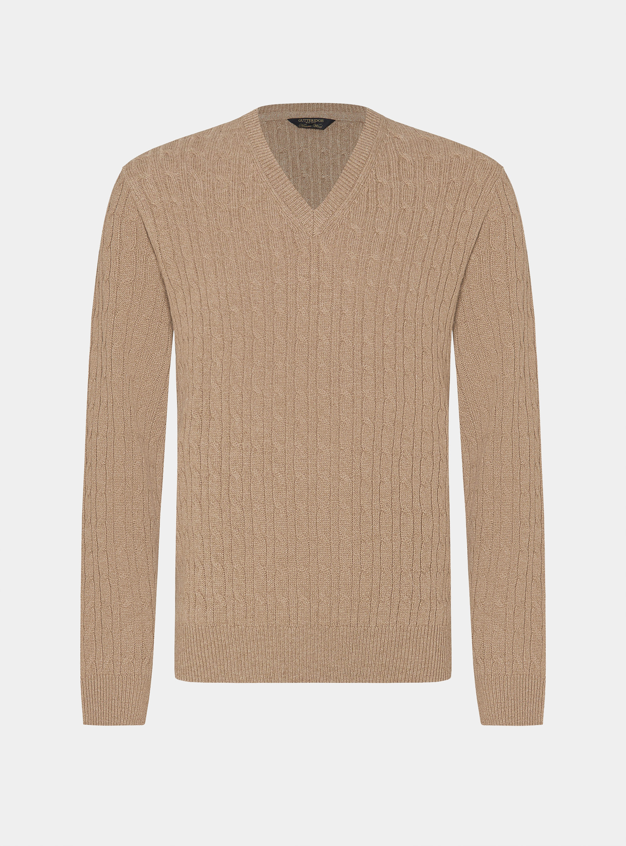 Merino wool V-neck sweater with braid, CAMMELLO 0570C
