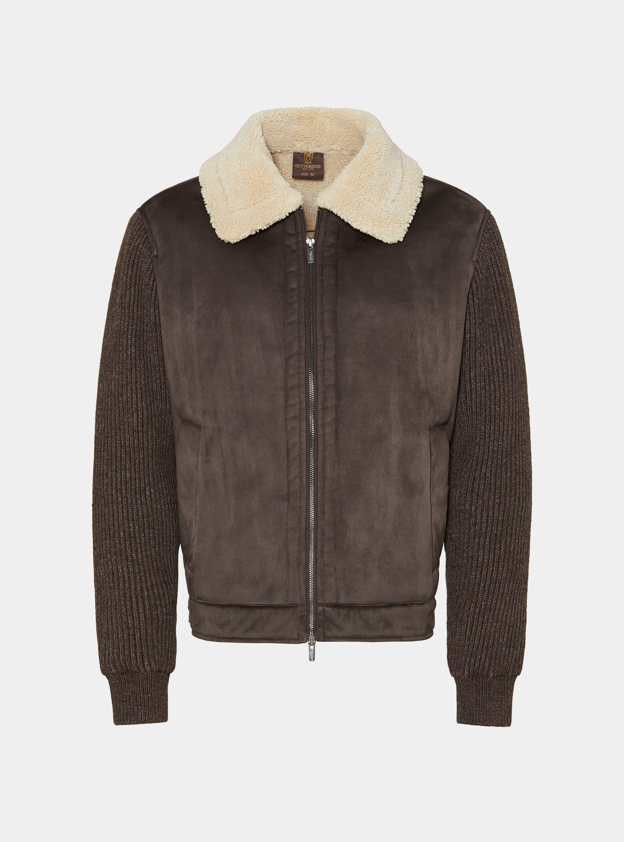 Mouton effet daim avec manches tricot&eacute;es, MARRON