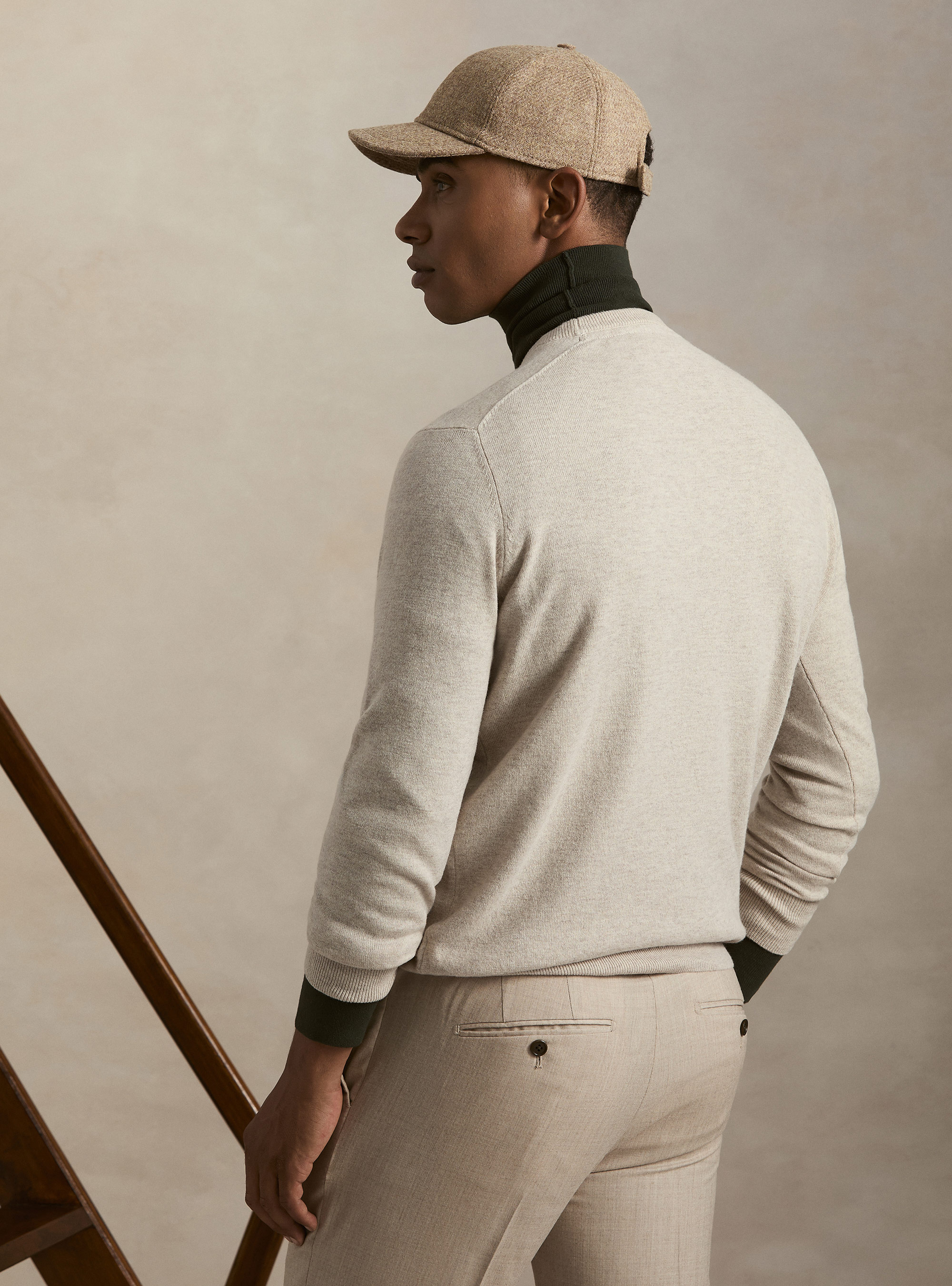 Wool and cashmere blend crewneck sweater, ECRU