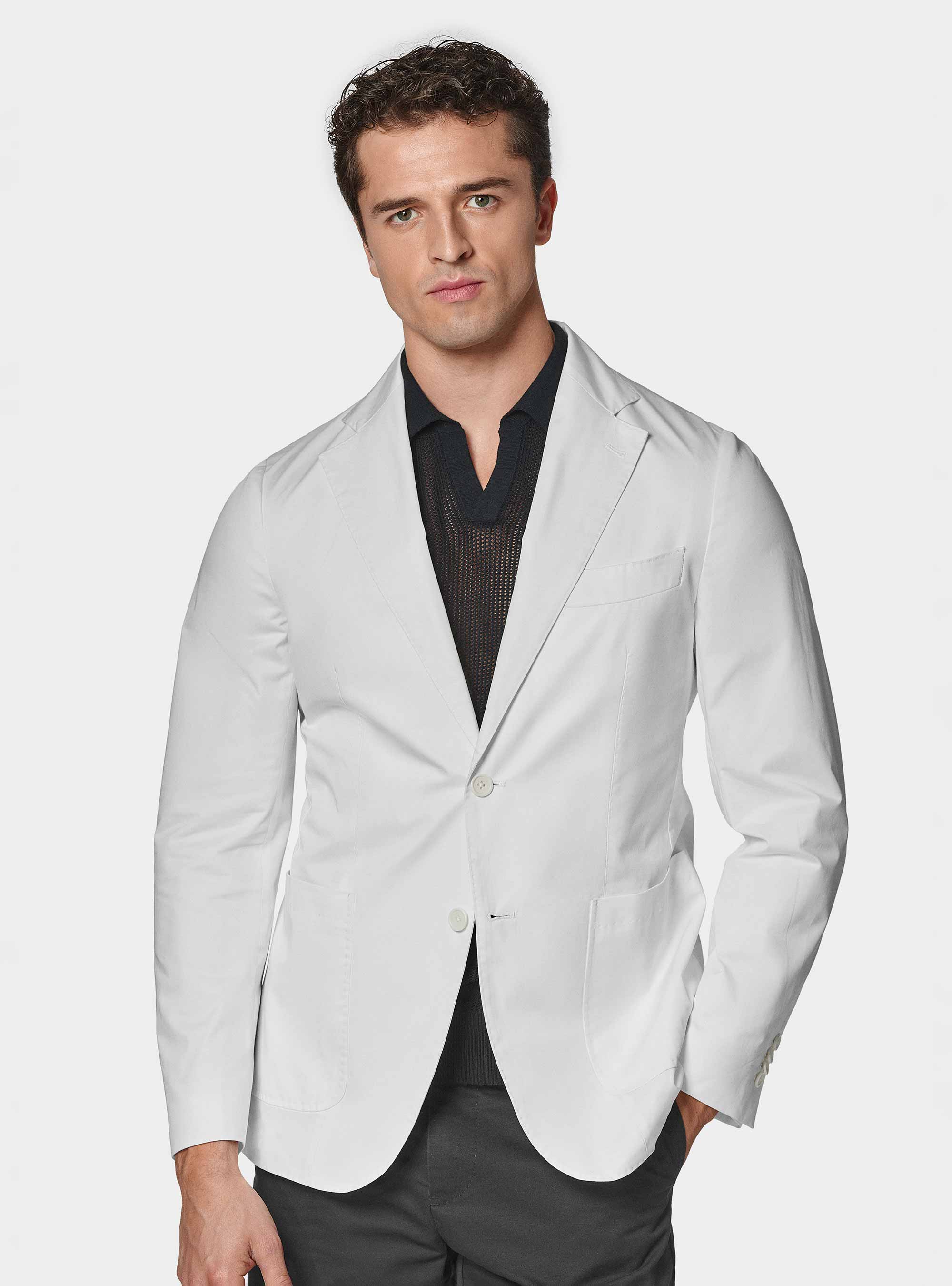 Americana de popelina de algod&oacute;n, BLANCO