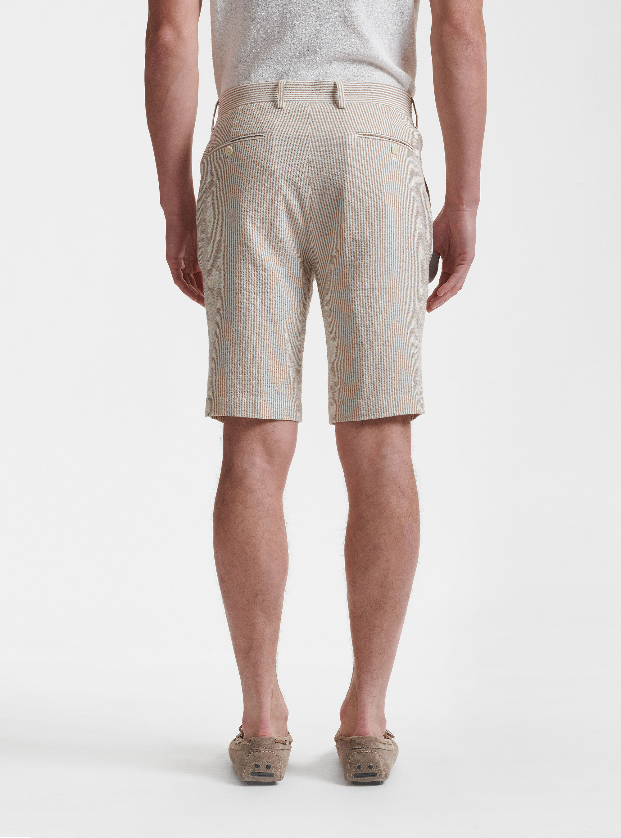 Bermudas de algod&oacute;n seersucker a rayas, CRUDO