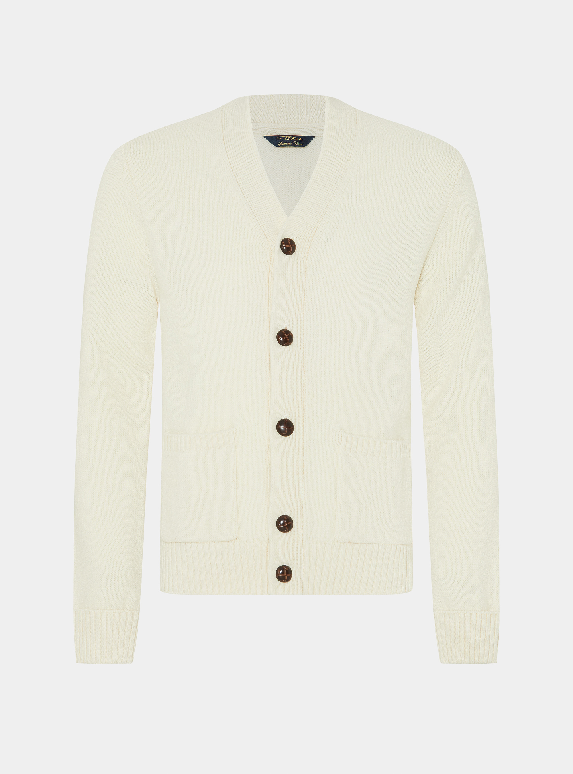 Shetland wool knit cardigan, WHITE