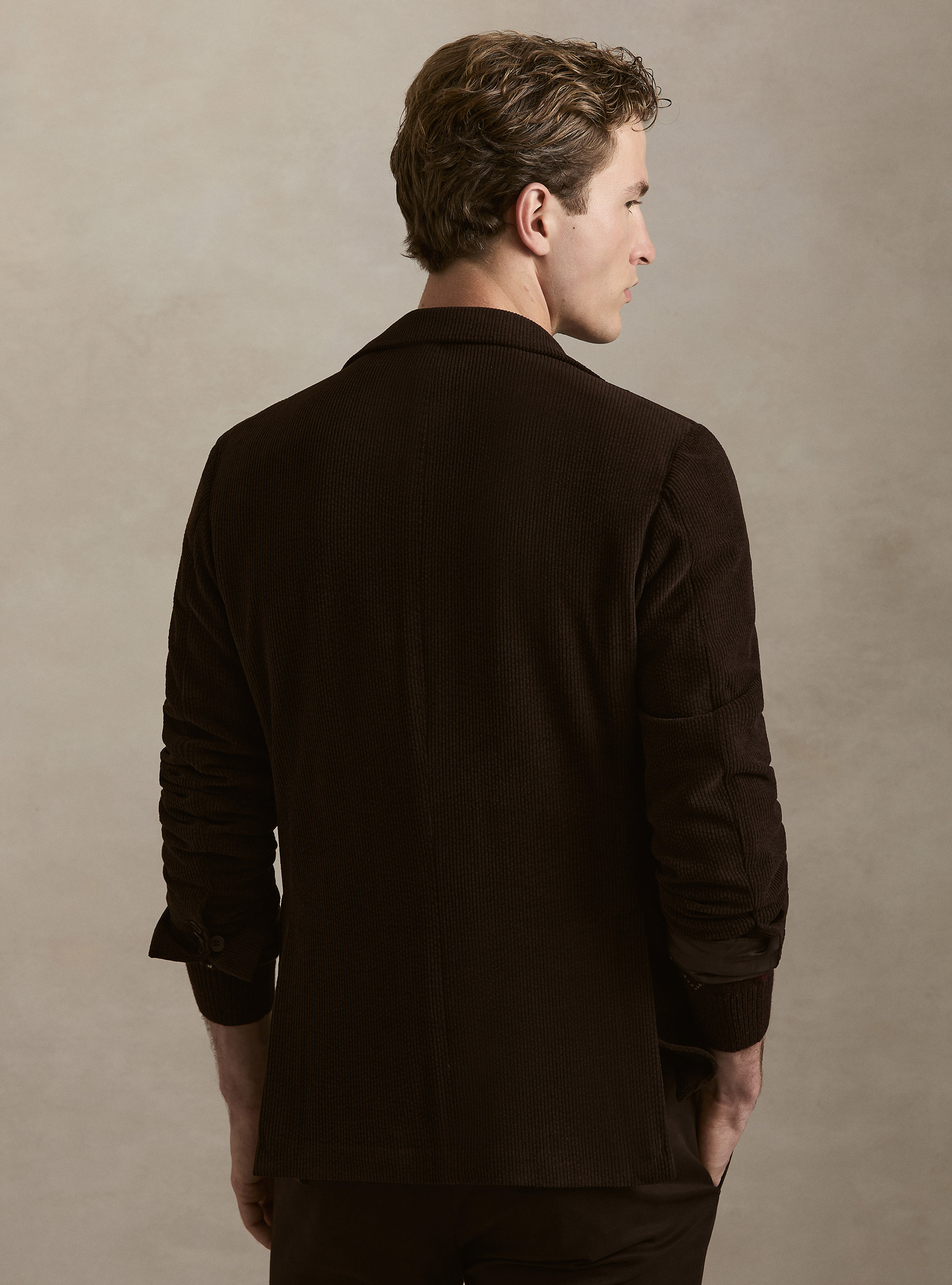 Veste droite en velours extensible, MARRON