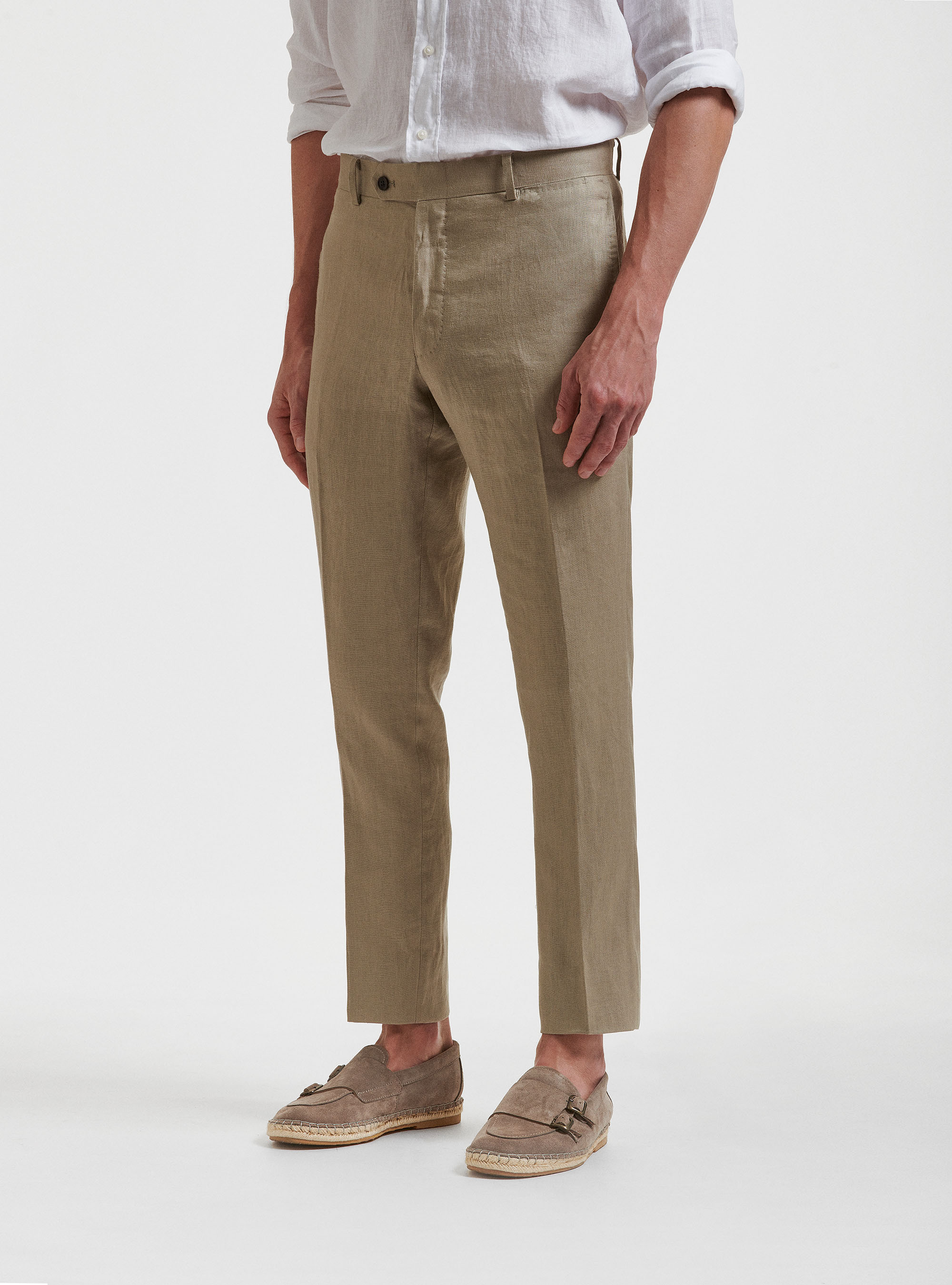 Pantaloni per abito in puro lino, FANGO