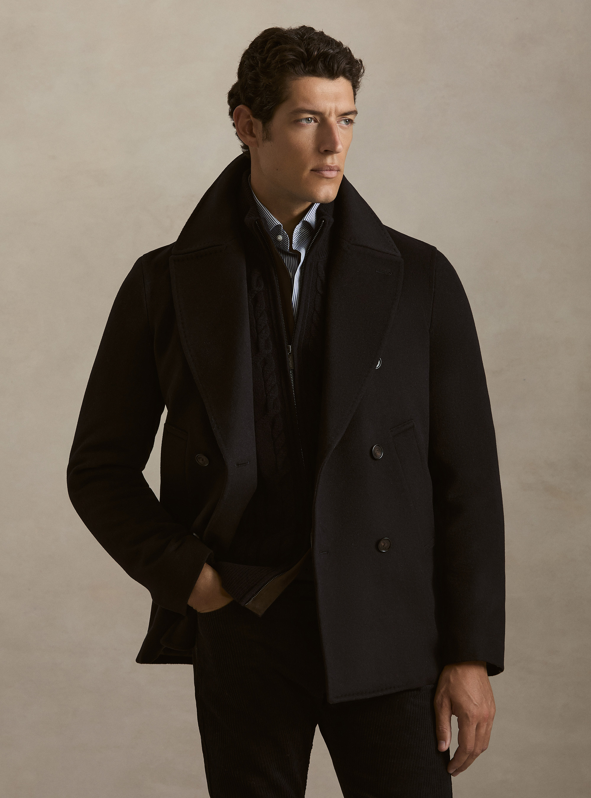 Wool-cashmere peacoat, NAVY BLUE