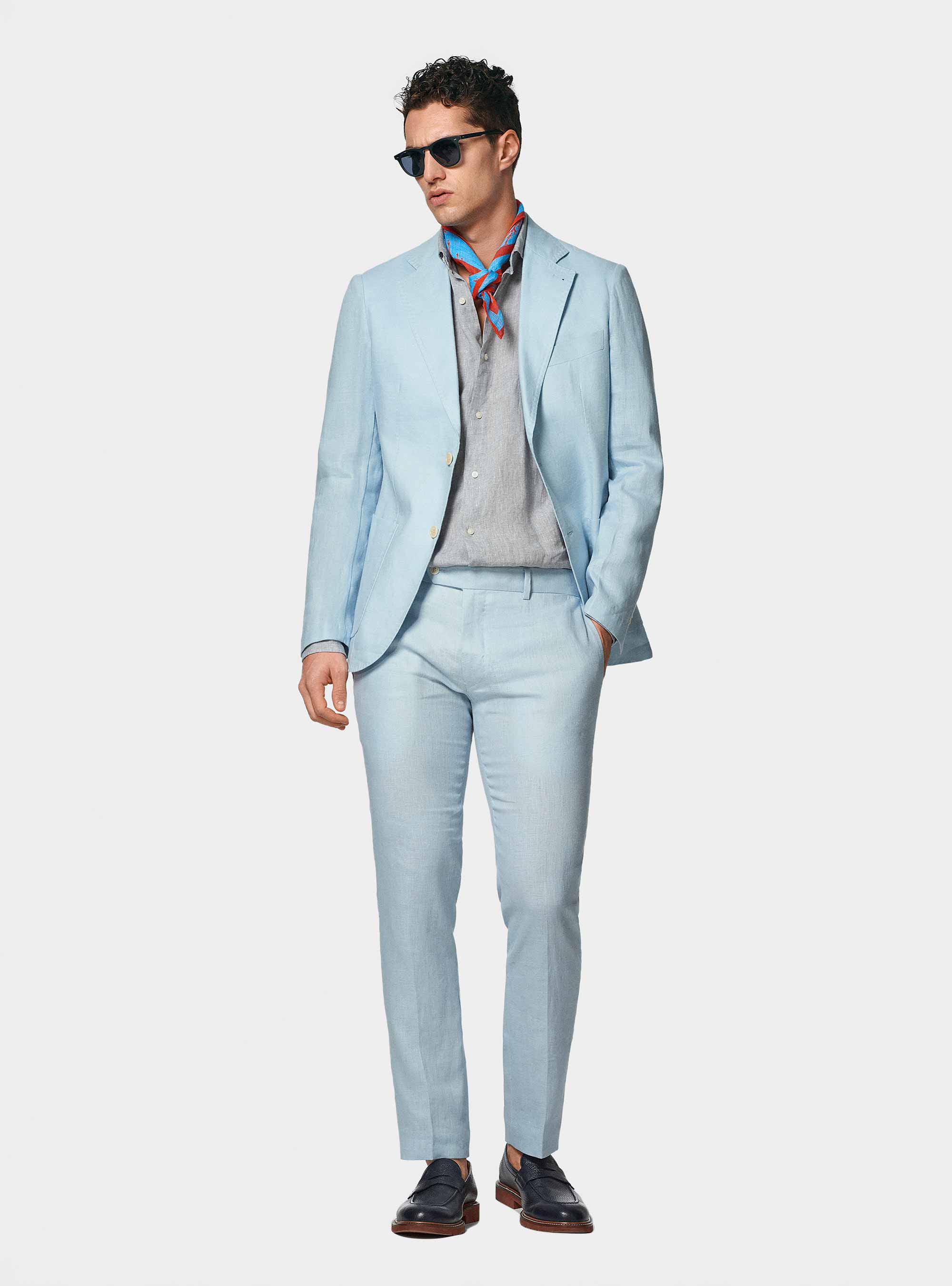 Pure linen suit blazer, LIGHT BLUE