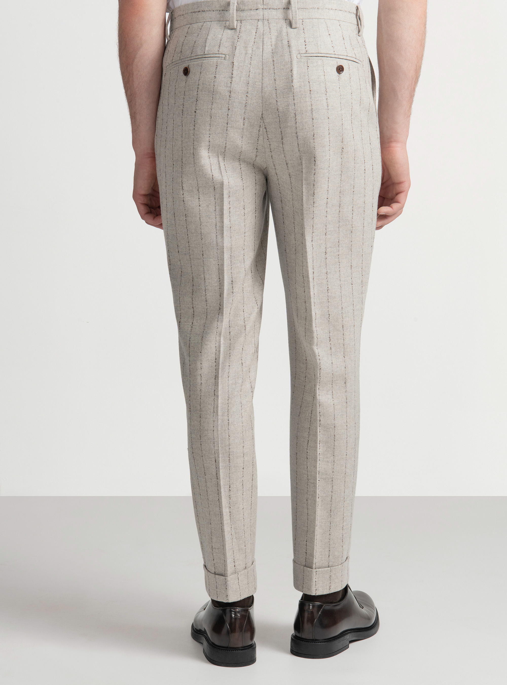 Cashmere wool pinstripe suit trousers, ECRU