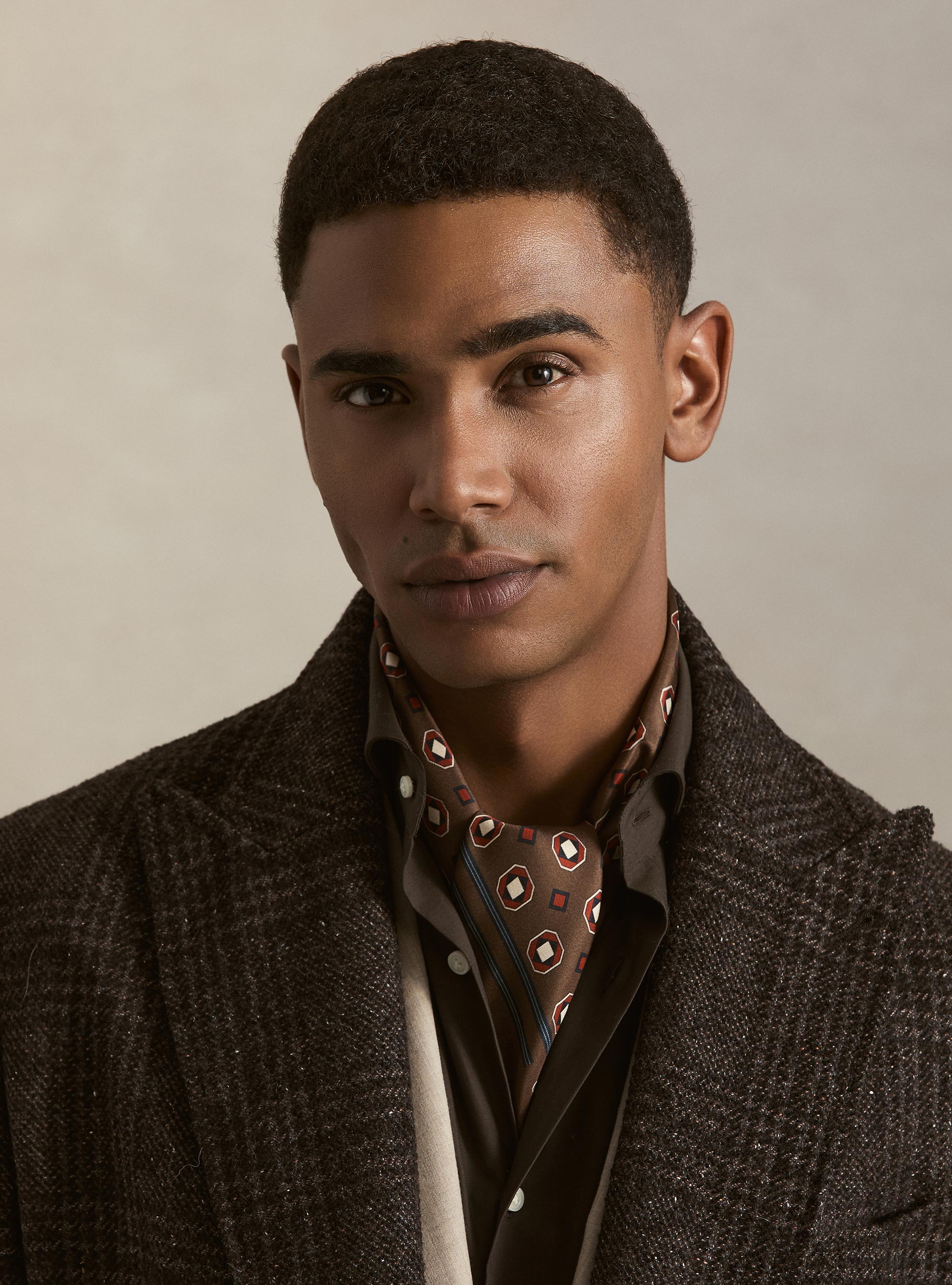 Fancy double-breasted coat in cashmere blend, BROWN