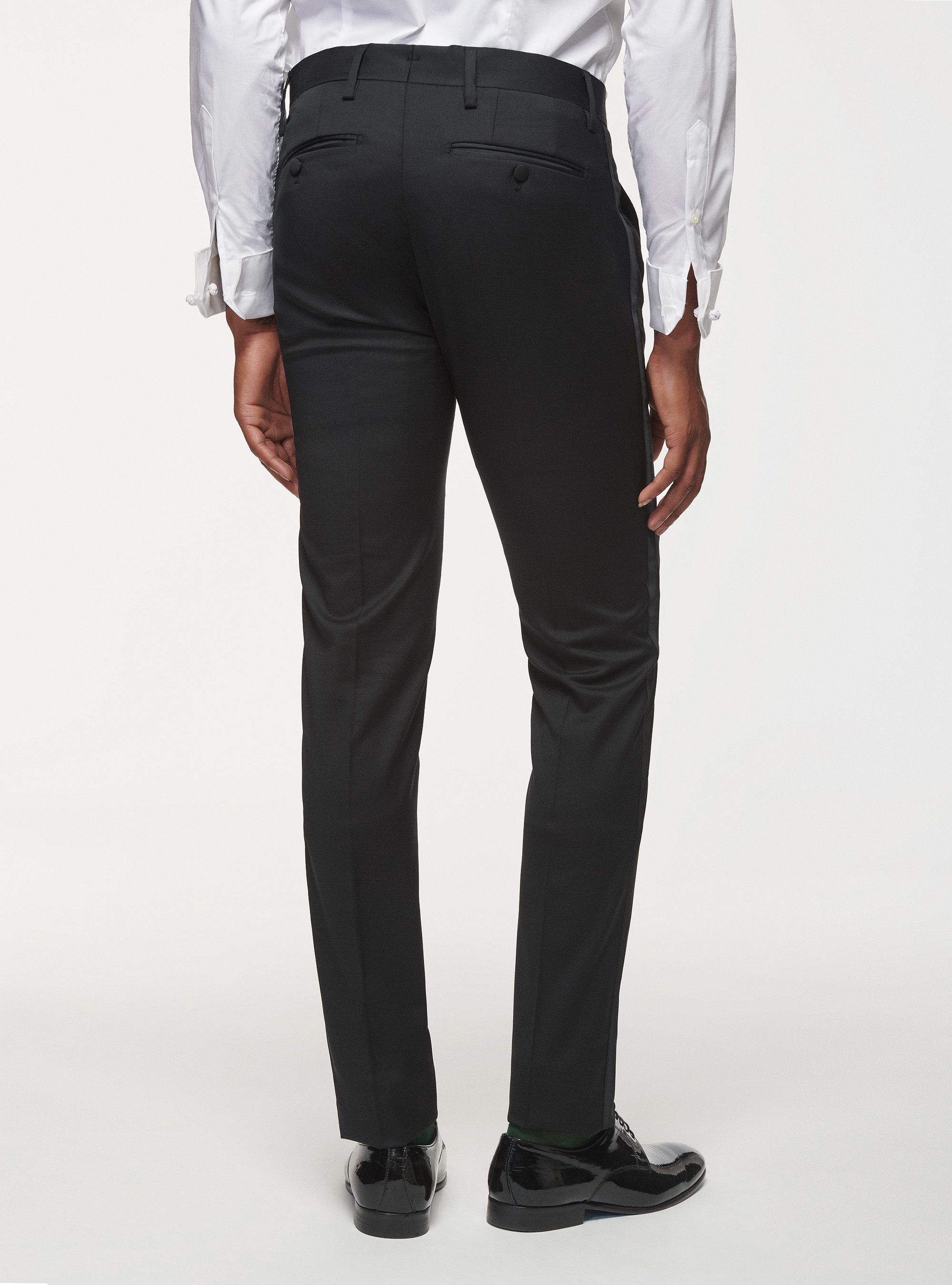 Pure Wool Tuxedo Trousers, BLACK