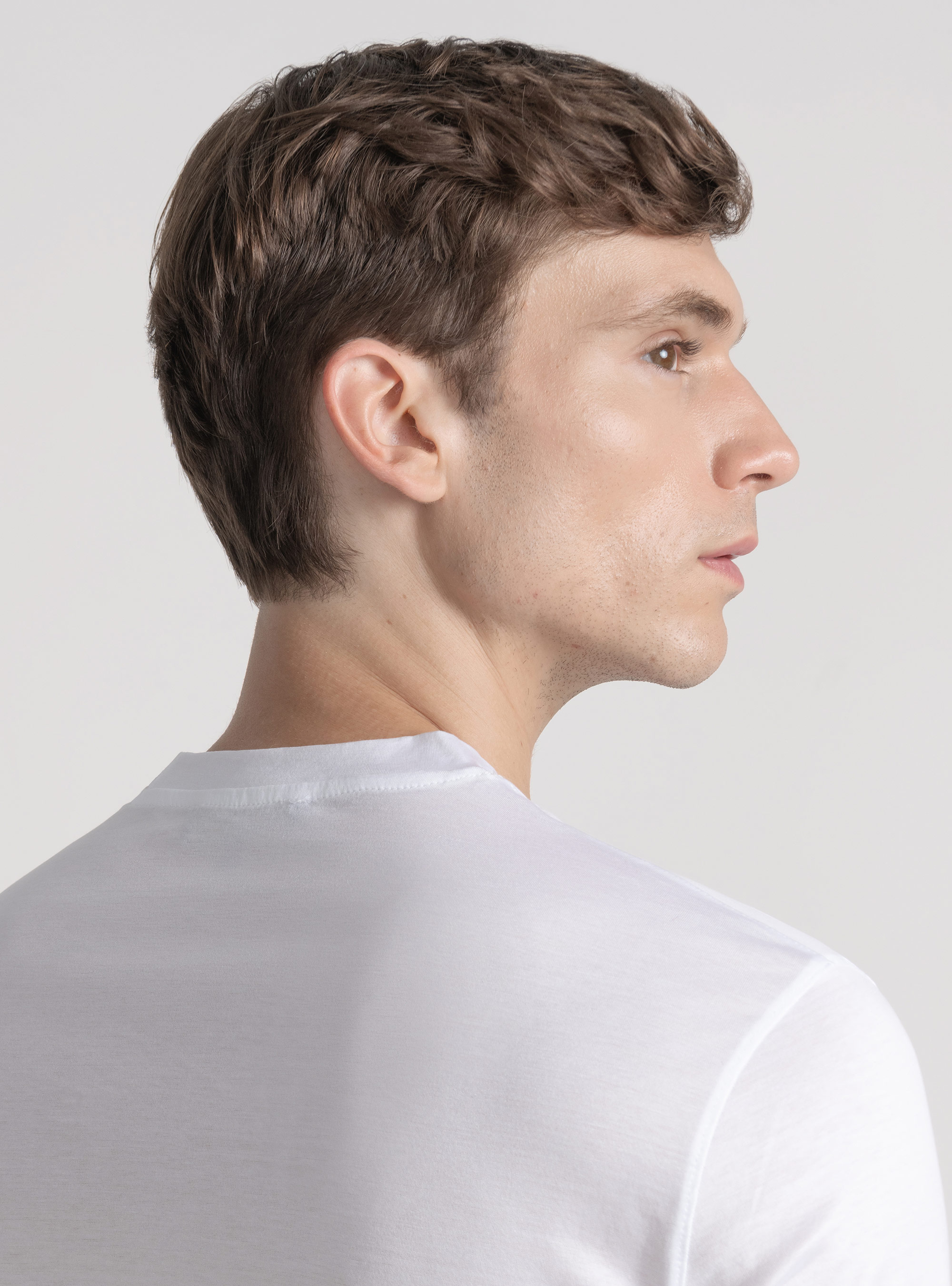 Kurz&auml;rmeliges T-Shirt aus schottischem Garn, BIANCO 0099C