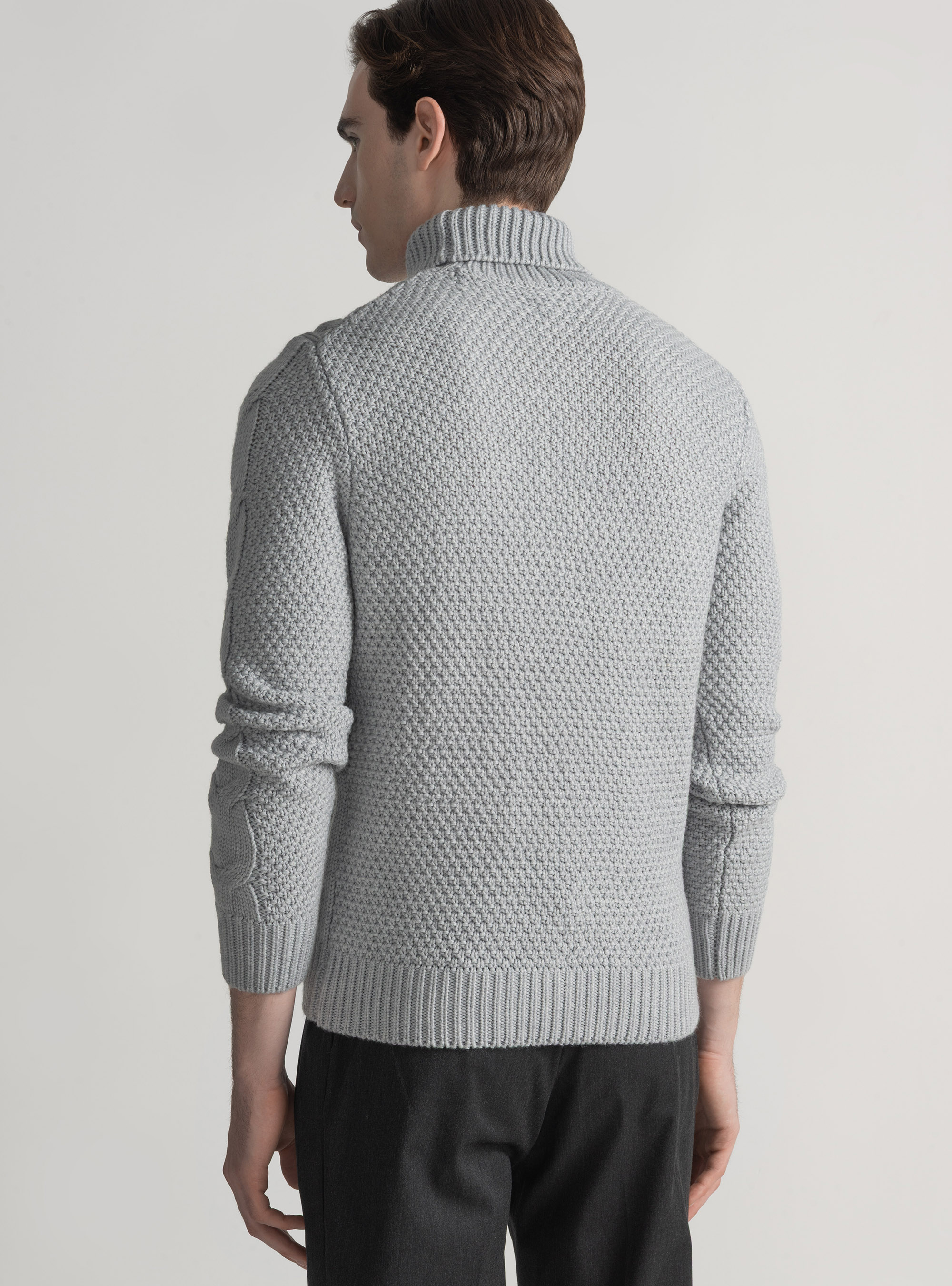 Wool-blend turtleneck sweater with braid, LIGHT GREY MELANGE