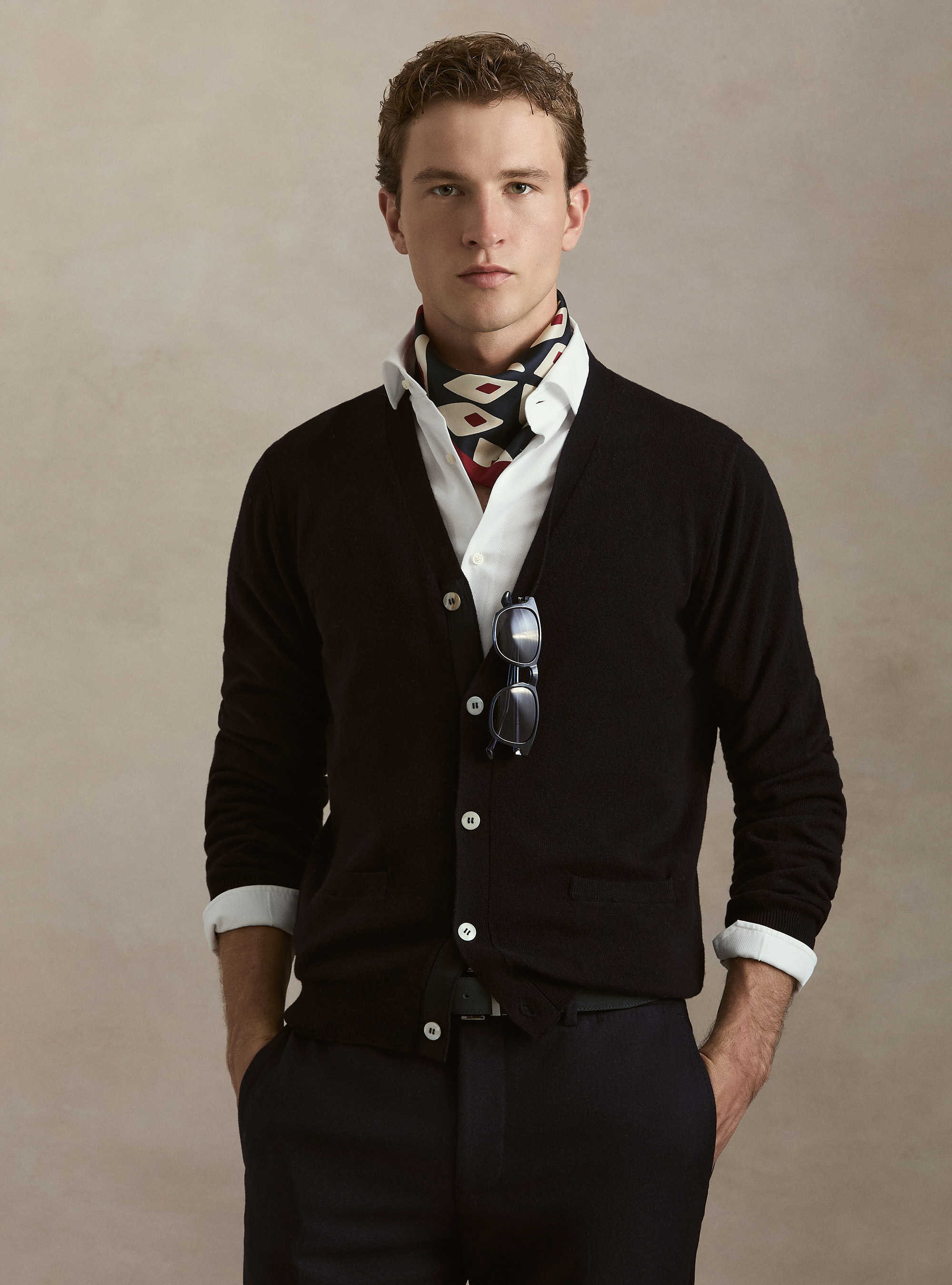 Cardigan in maglia con bottoni in lana lambswool e cashmere, BLU NAVY