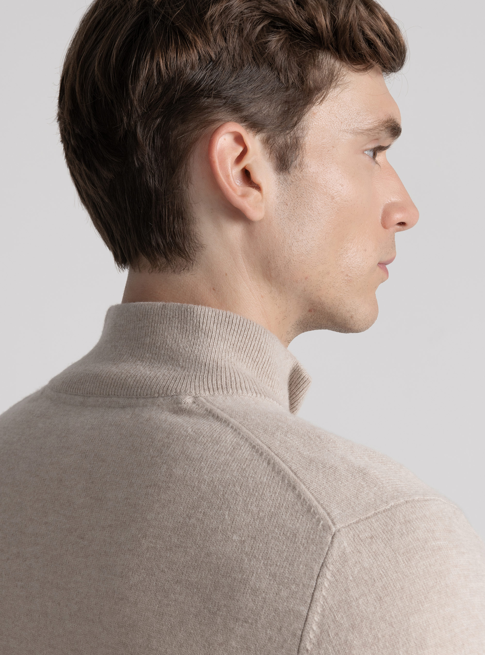 Maglia mezza zip in lana lambswool e cashmere, ECRU